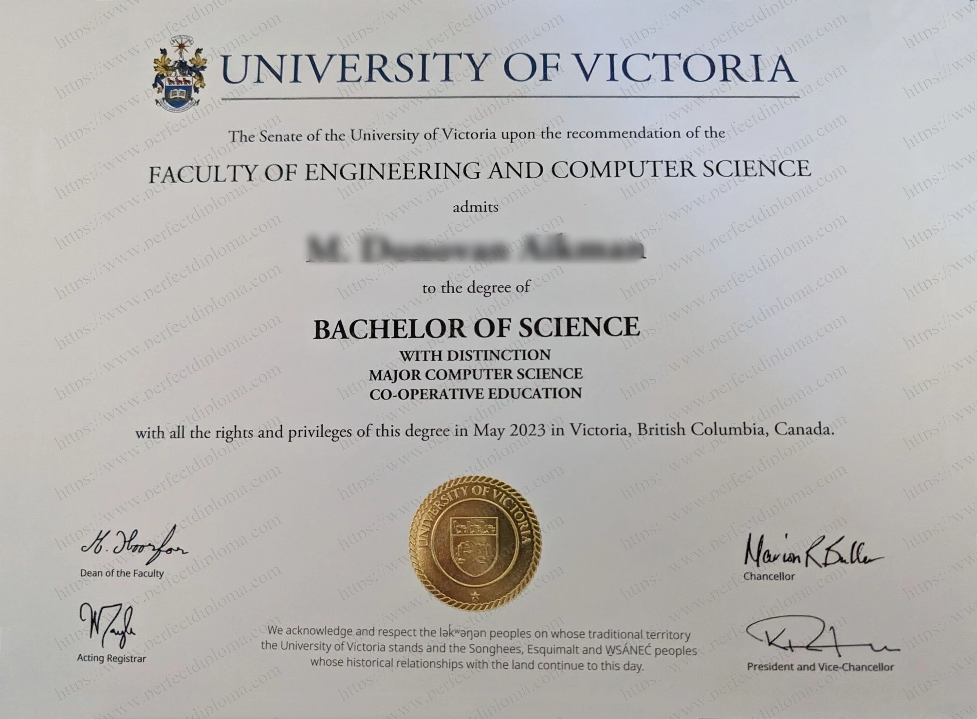 Buy a fake University of Victoria diploma online.