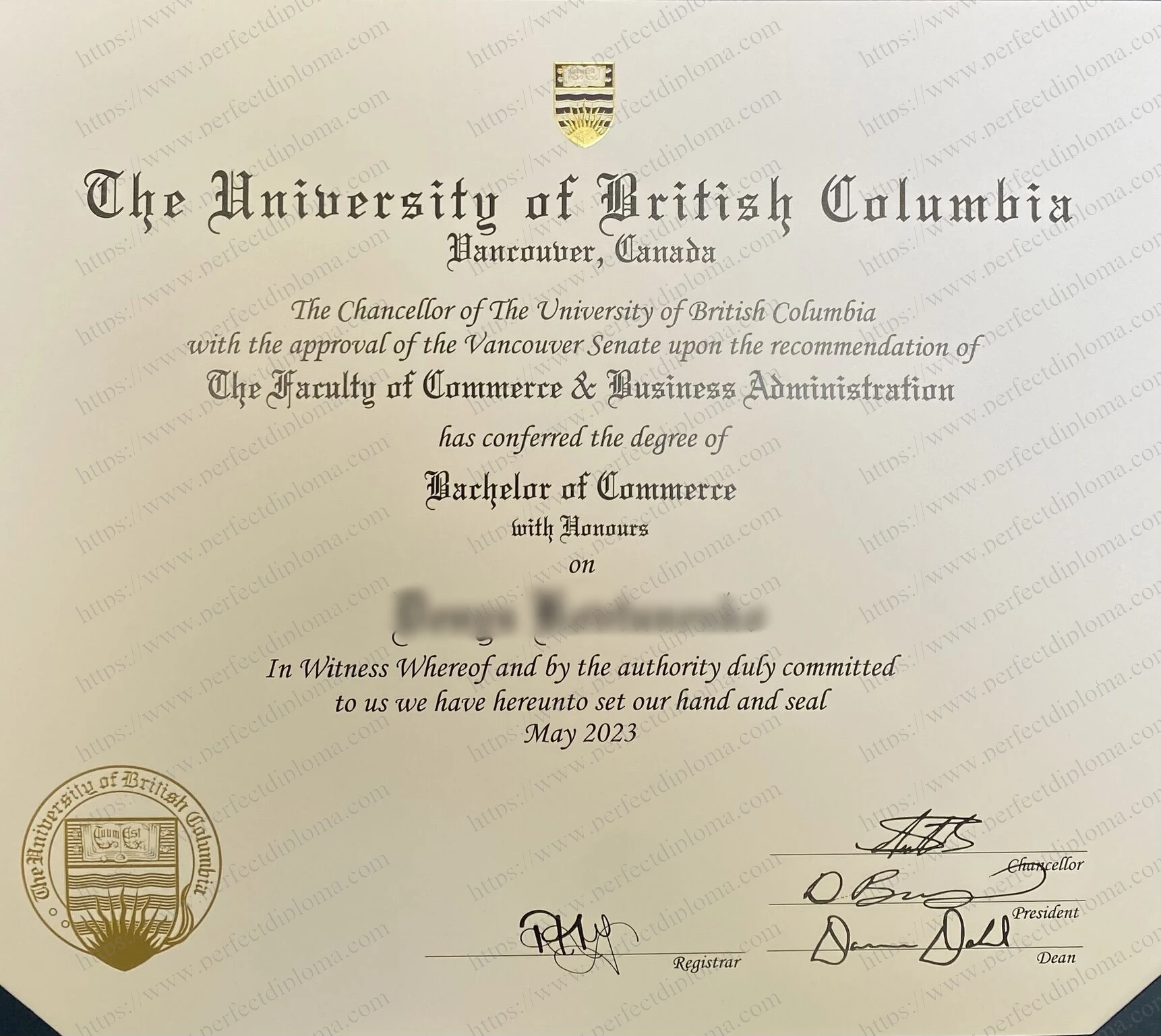 How do I order a 100% replica The University of British Columbia diploma online?