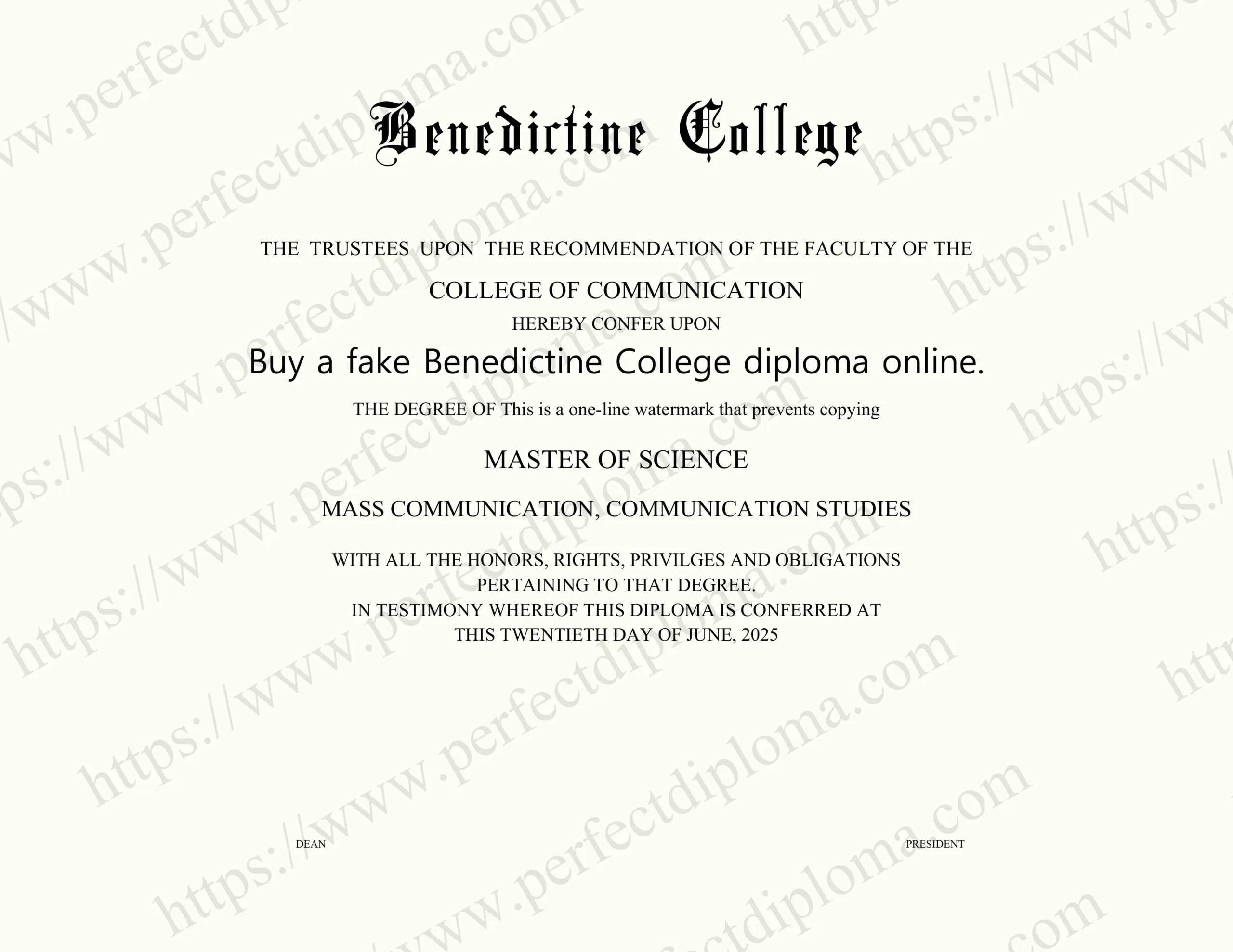 Buy a fake Benedictine College diploma online.