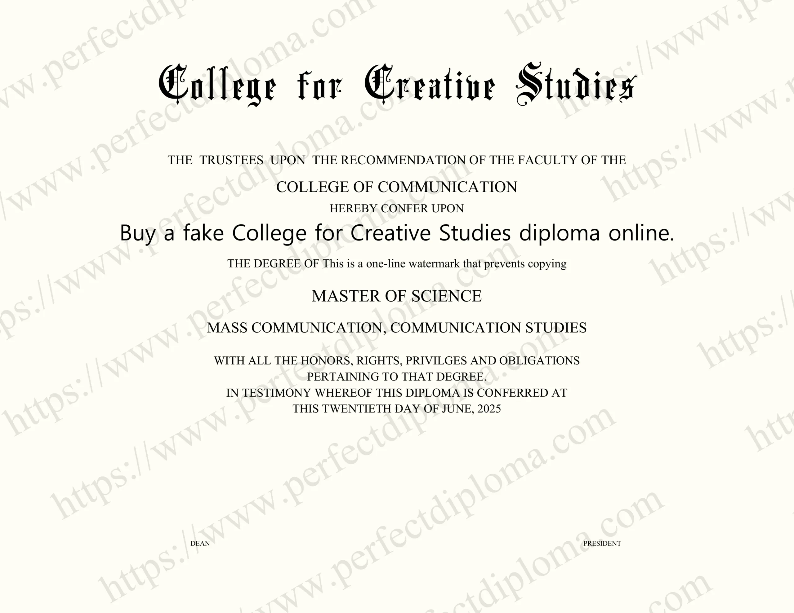 Buy a fake College for Creative Studies diploma online.