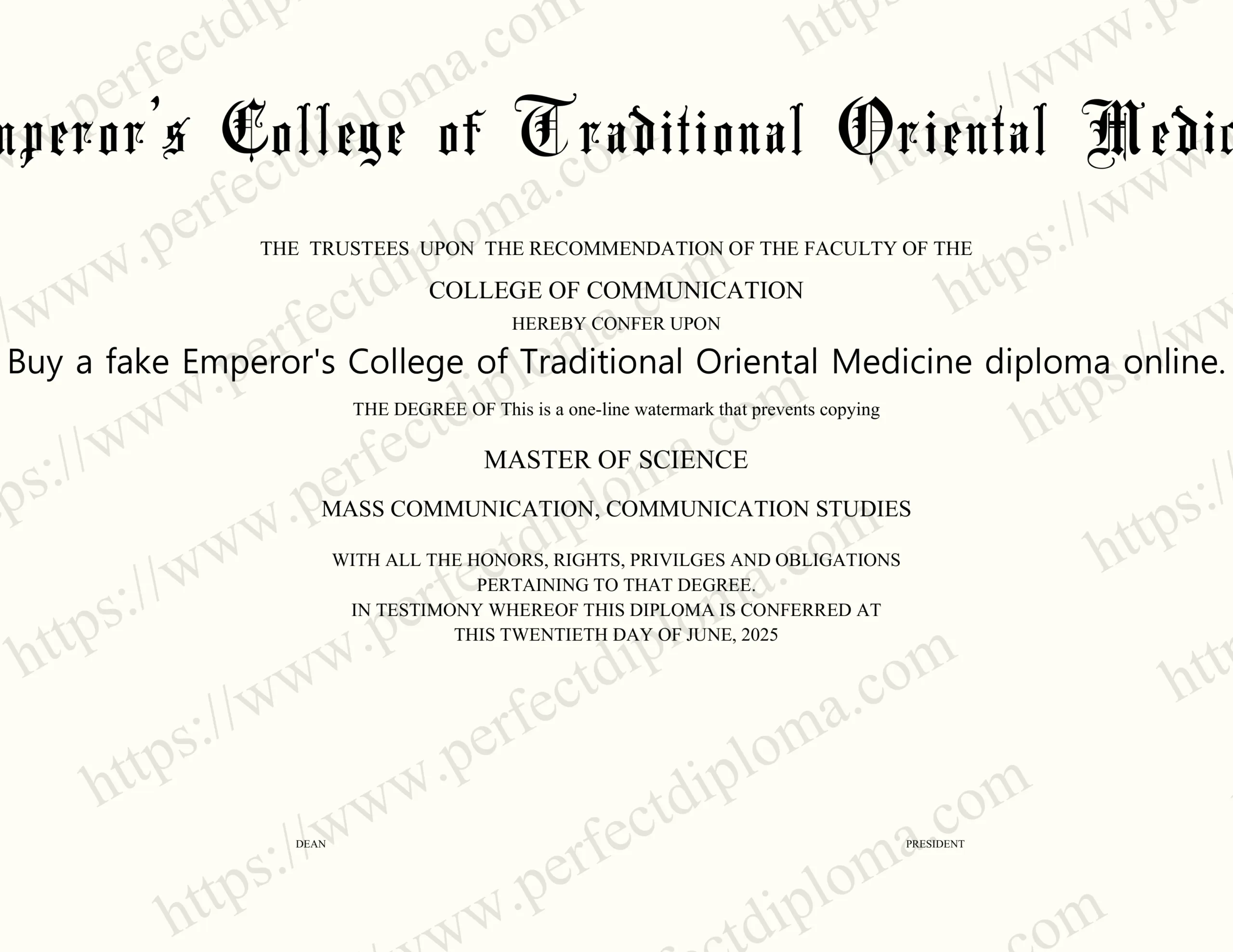 Buy a fake Emperor's College of Traditional Oriental Medicine diploma online.