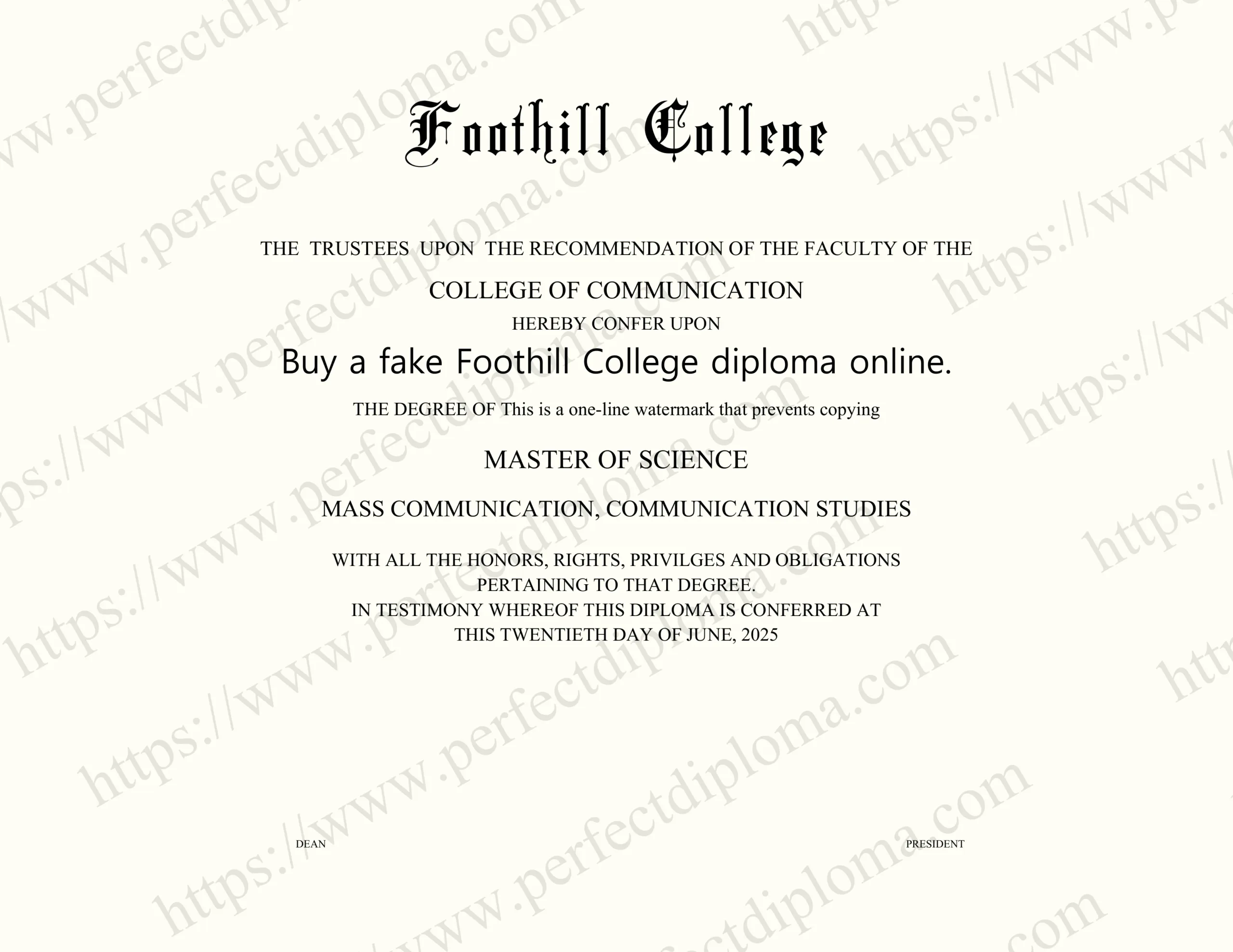 Buy a fake Foothill College diploma online.