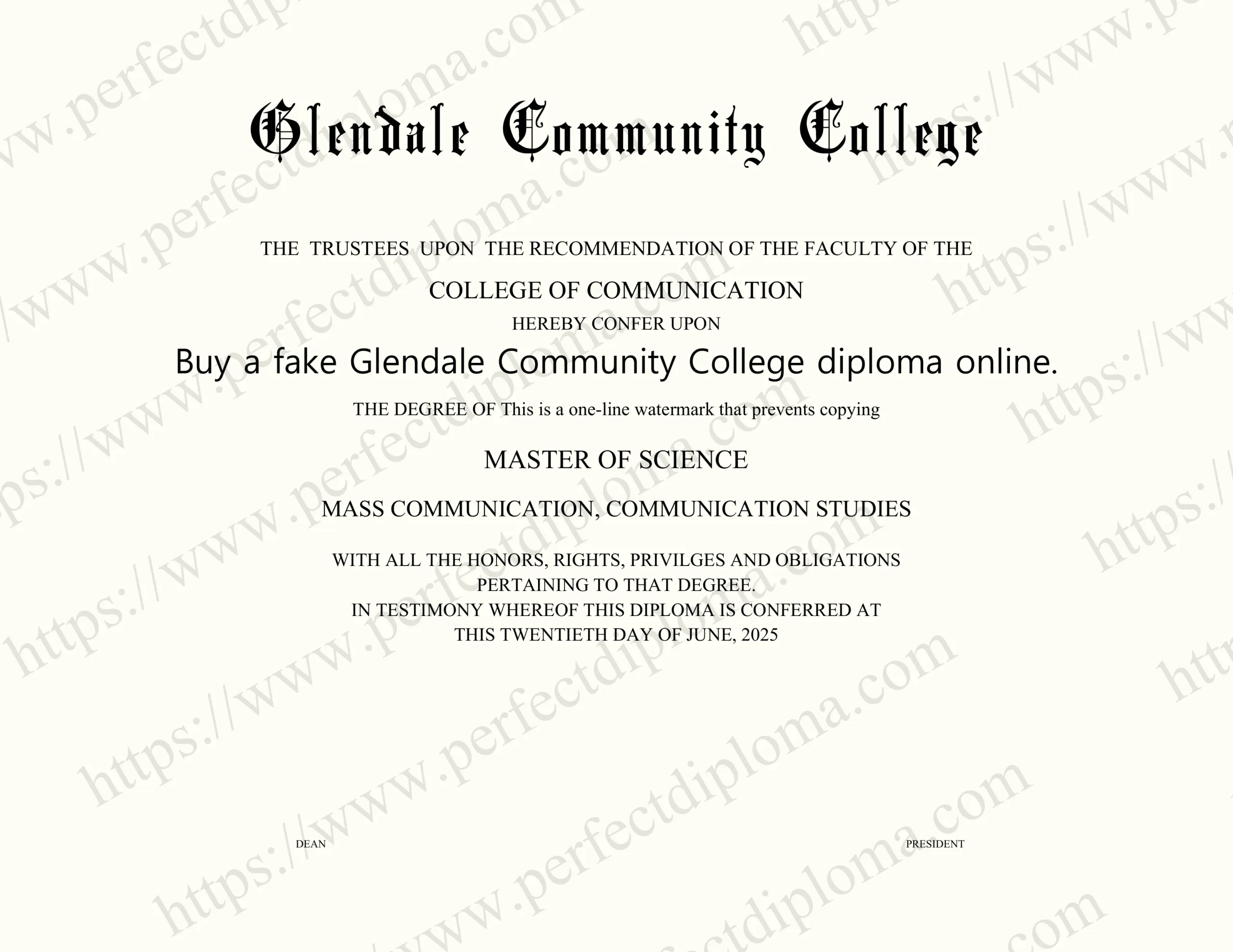 Buy a fake Glendale Community College diploma online.