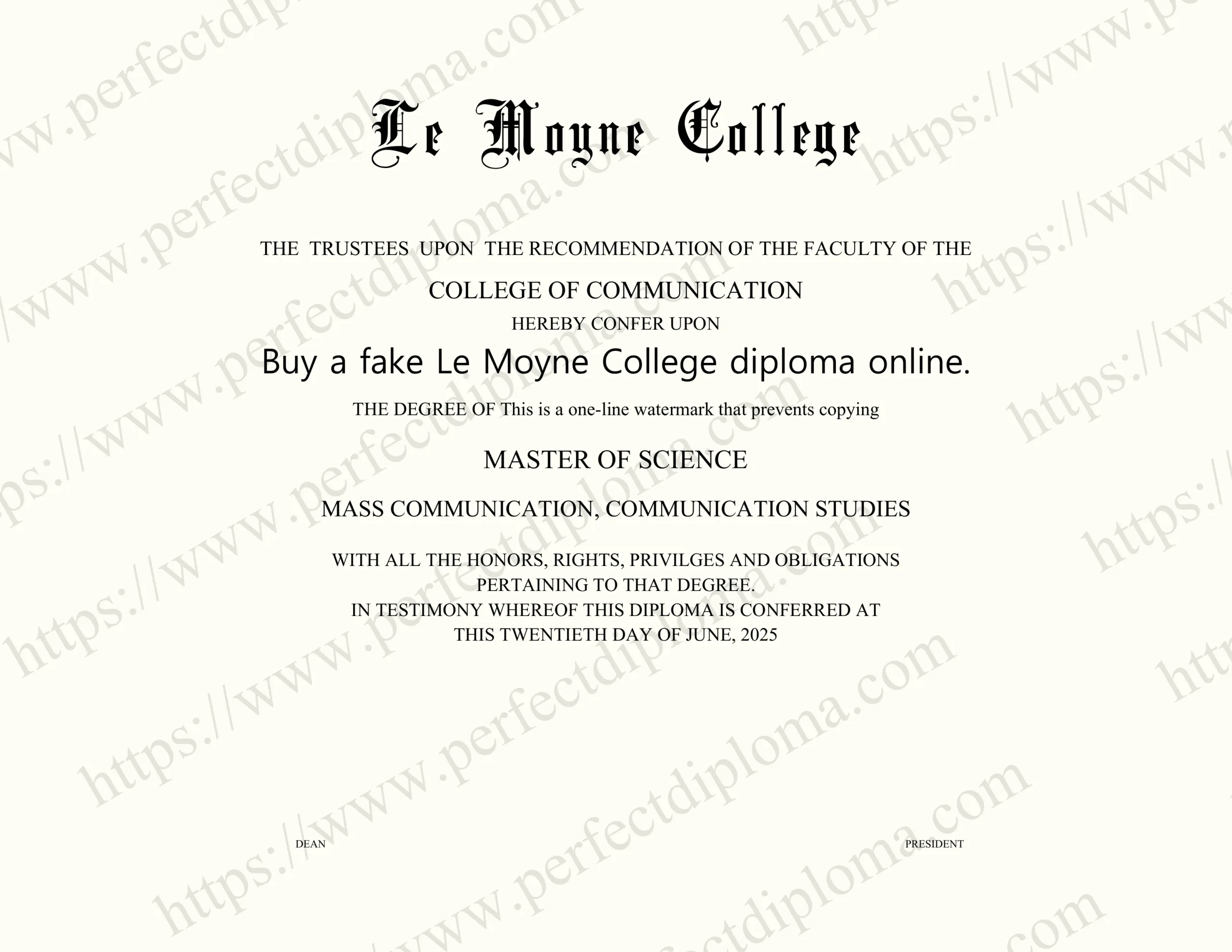 Buy a fake Le Moyne College diploma online.