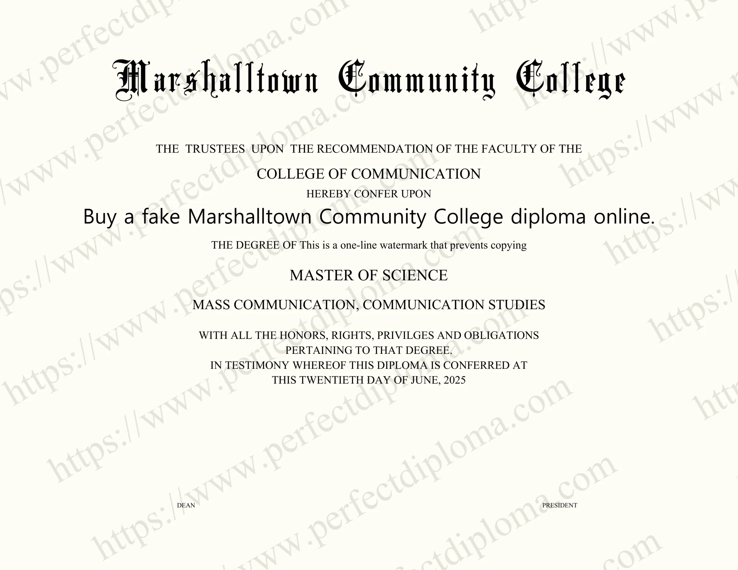 Buy a fake Marshalltown Community College diploma online.