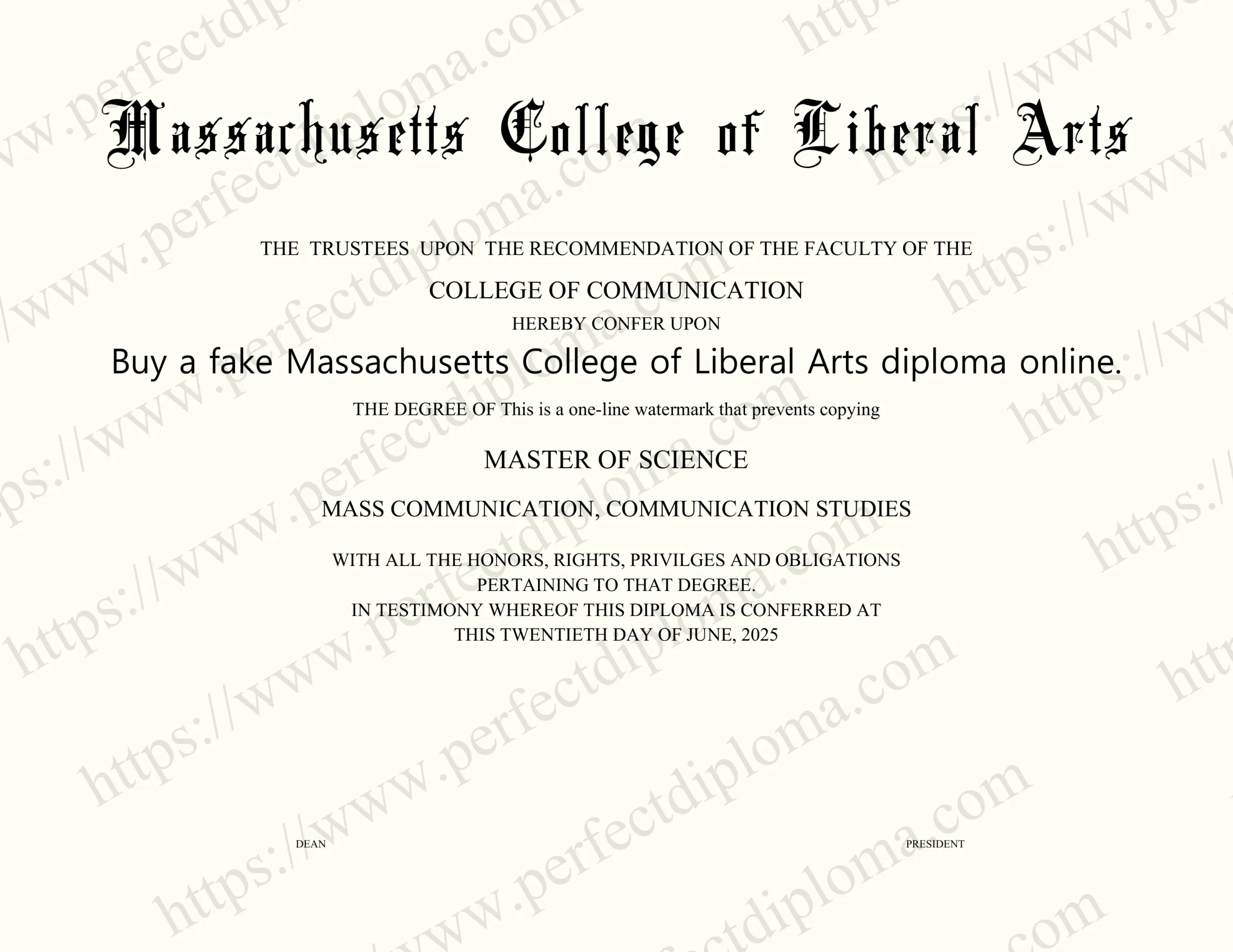 Buy a fake Massachusetts College of Liberal Arts diploma online.