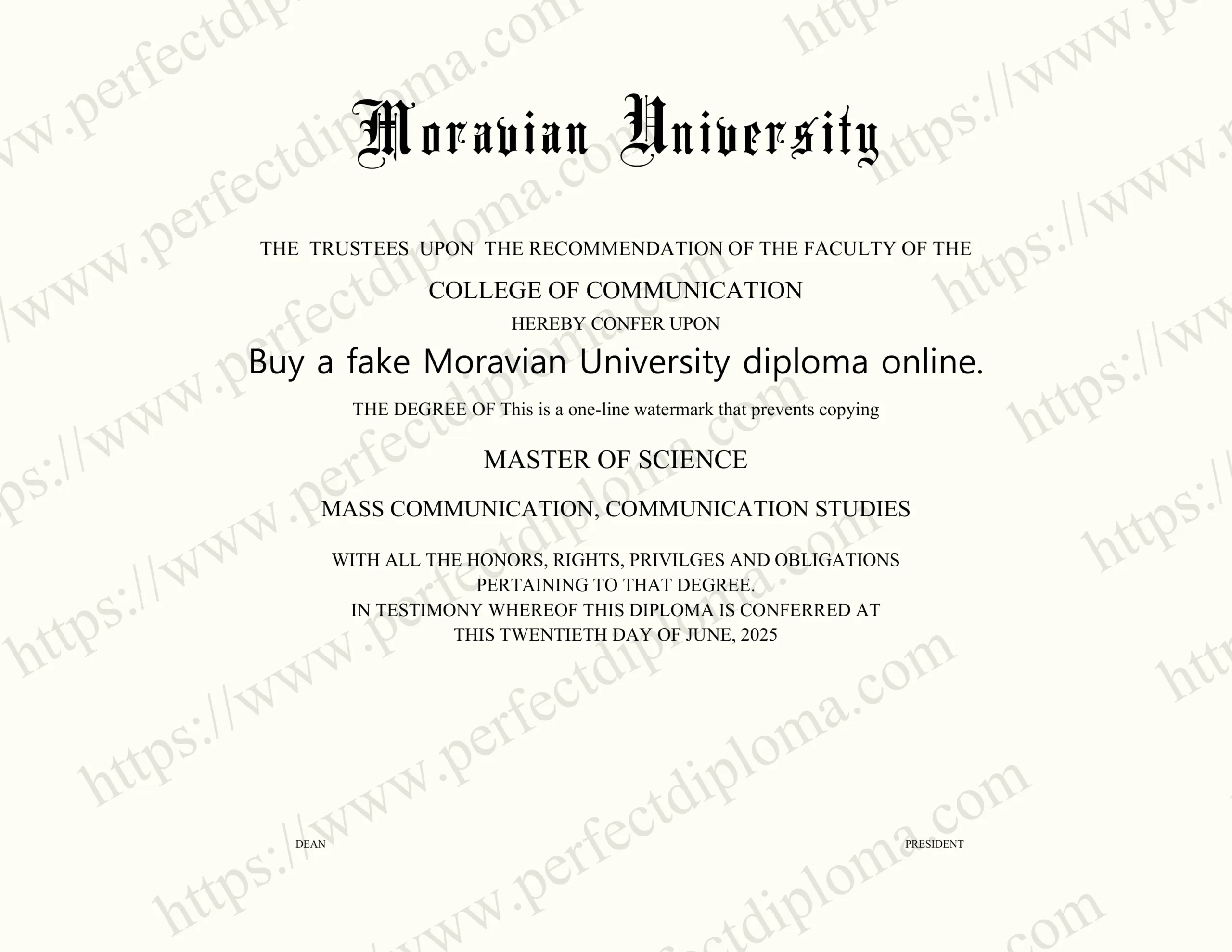 Buy a fake Moravian University diploma online.