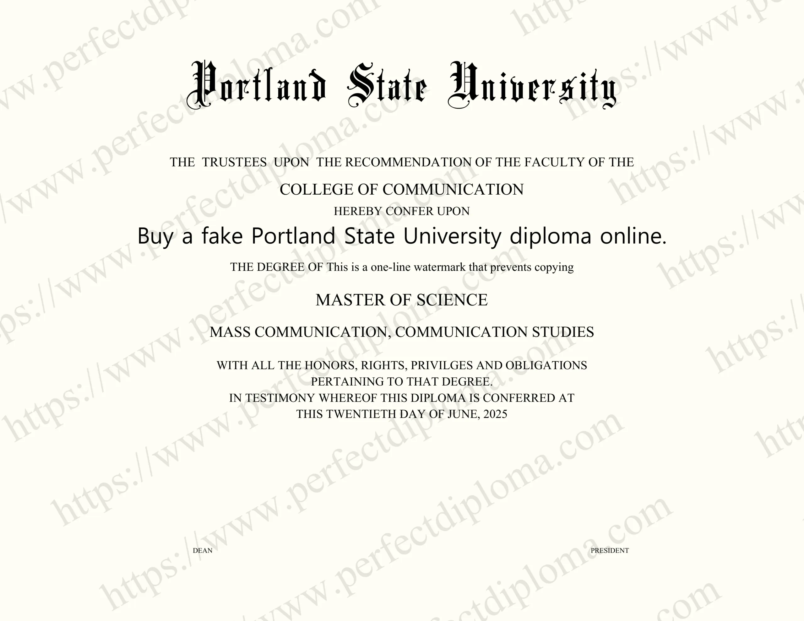 Buy a fake Portland State University diploma online.