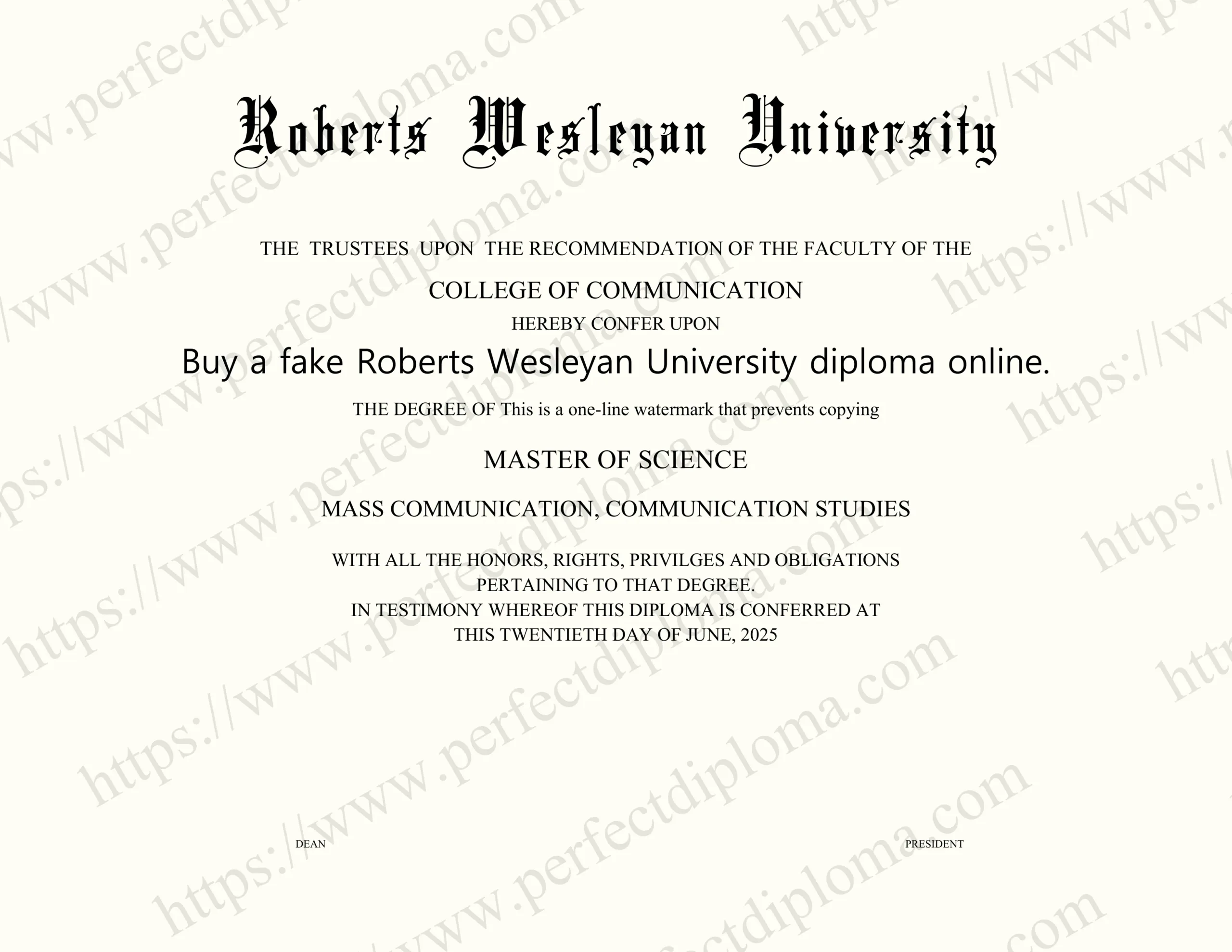 Buy a fake Roberts Wesleyan University diploma online.