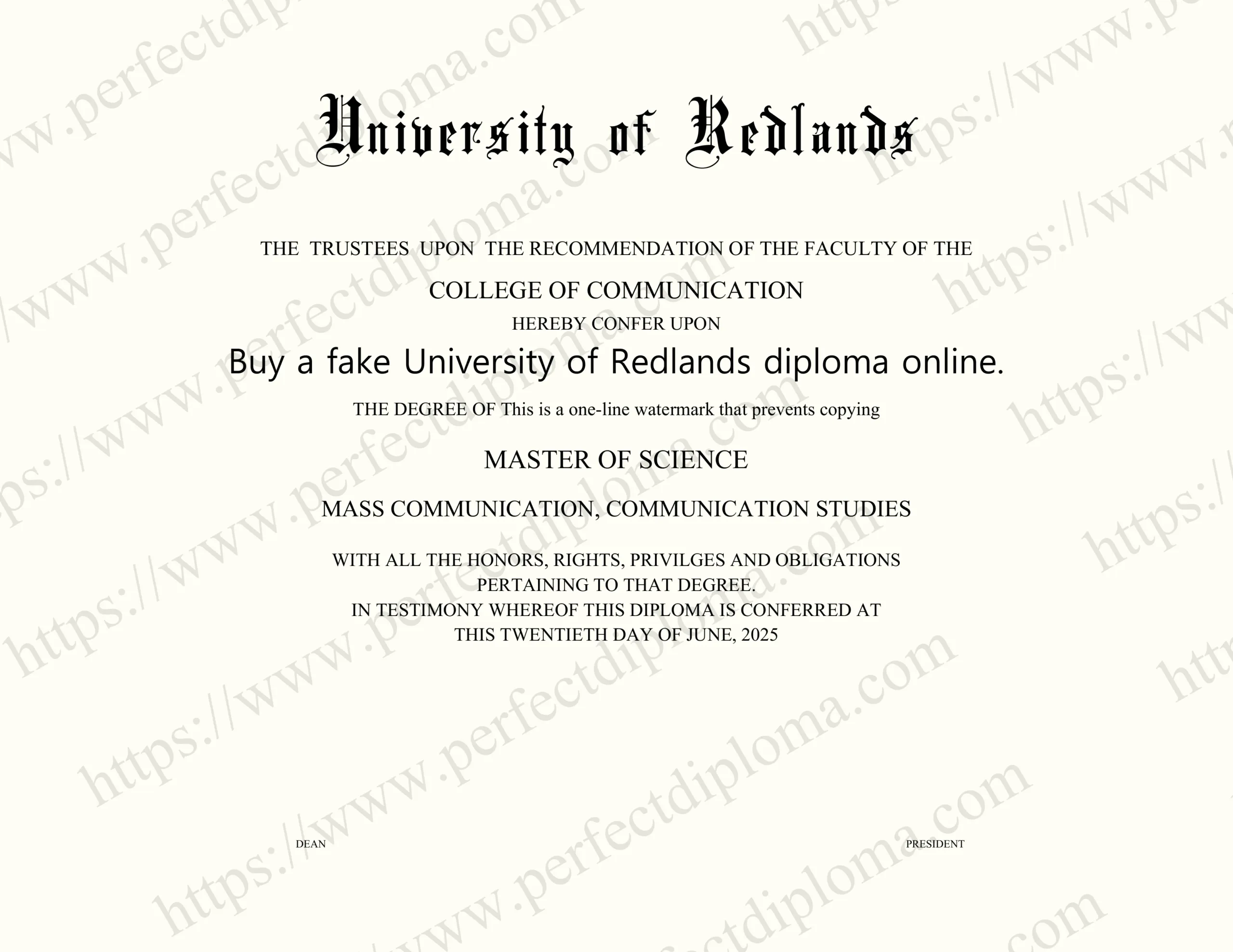 Buy a fake University of Redlands diploma online.