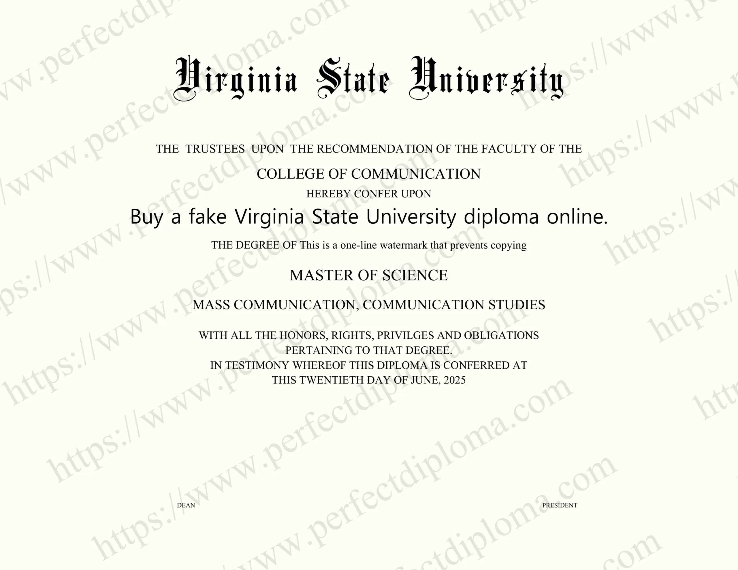 Buy a fake Virginia State University diploma online.