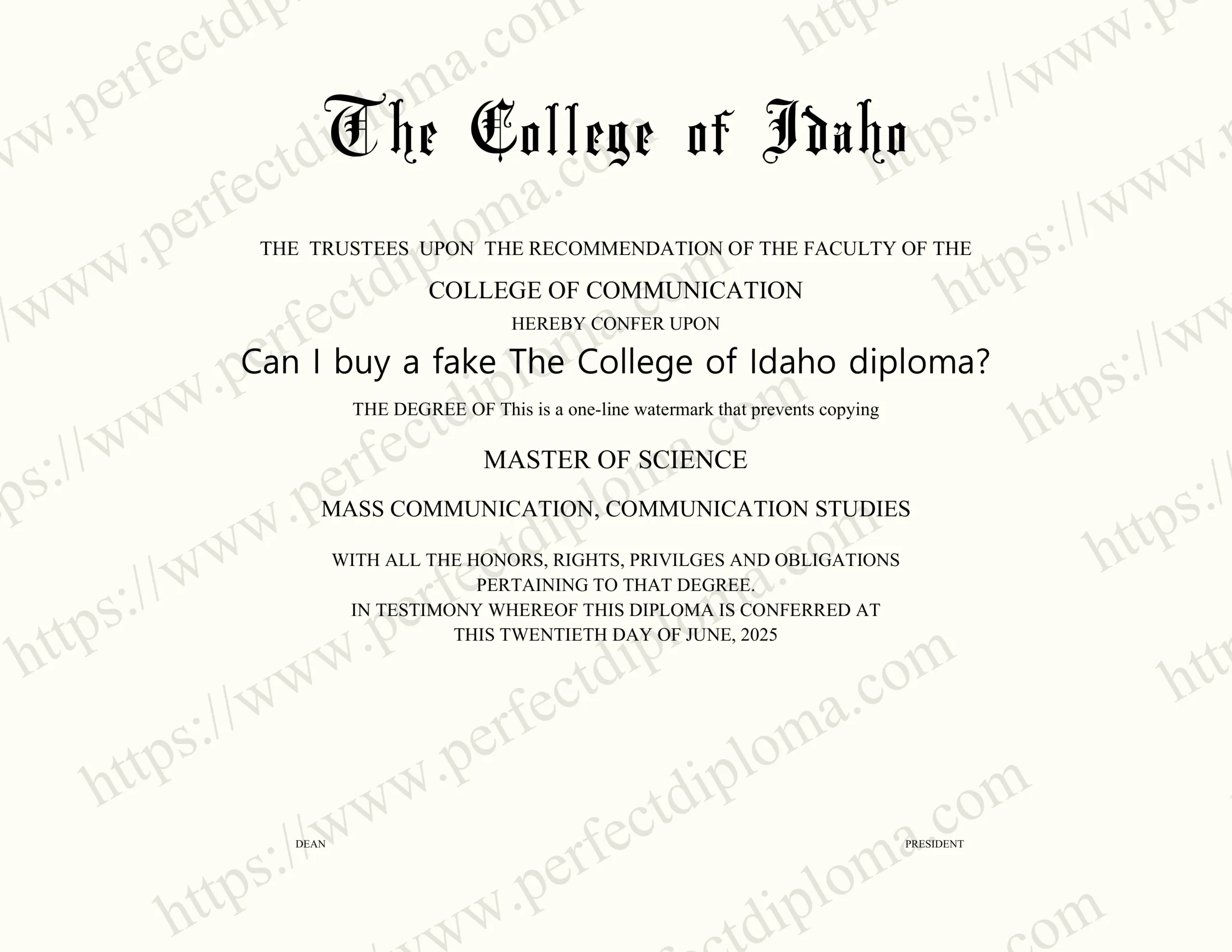 Can I buy a fake The College of Idaho diploma?