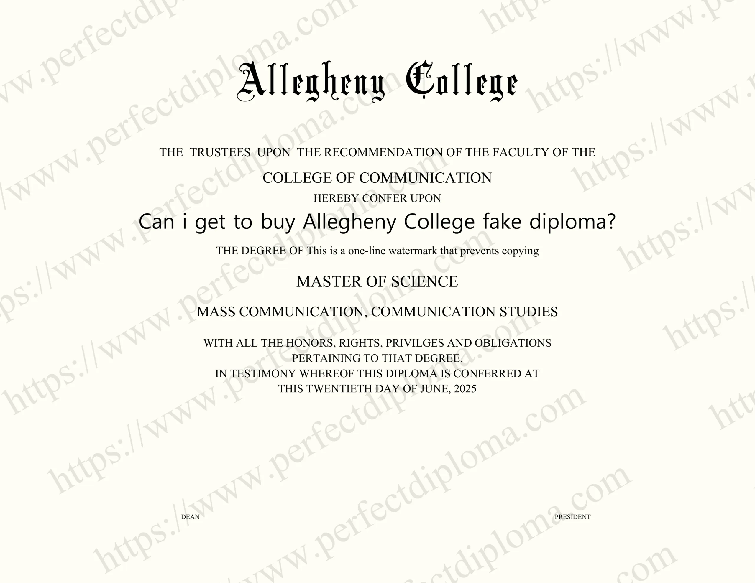 Can i get to buy Allegheny College fake diploma?