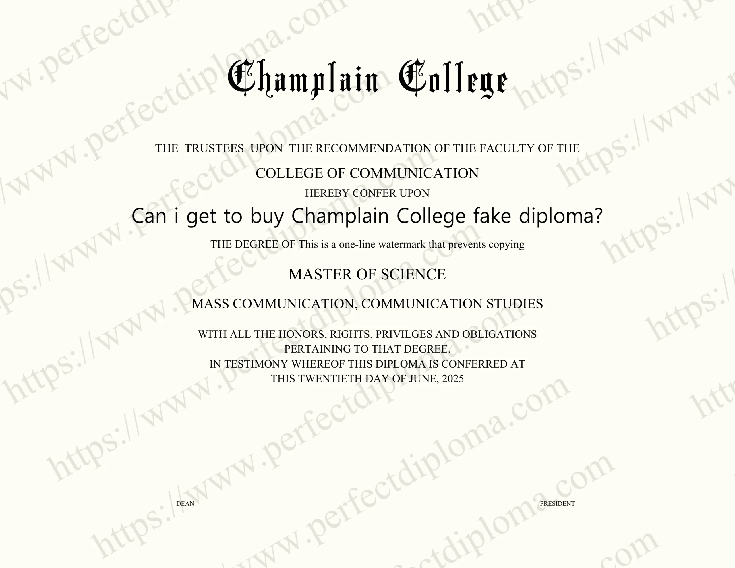 Can i get to buy Champlain College fake diploma?