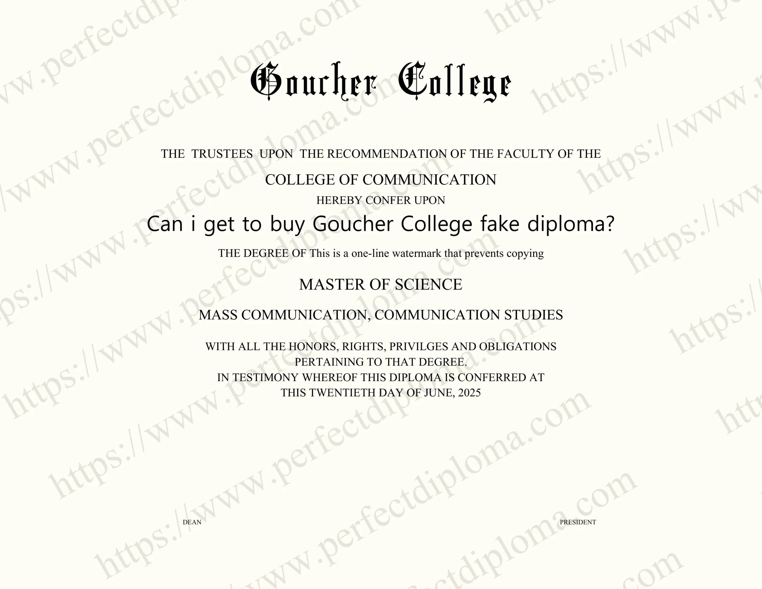 Can i get to buy Goucher College fake diploma?