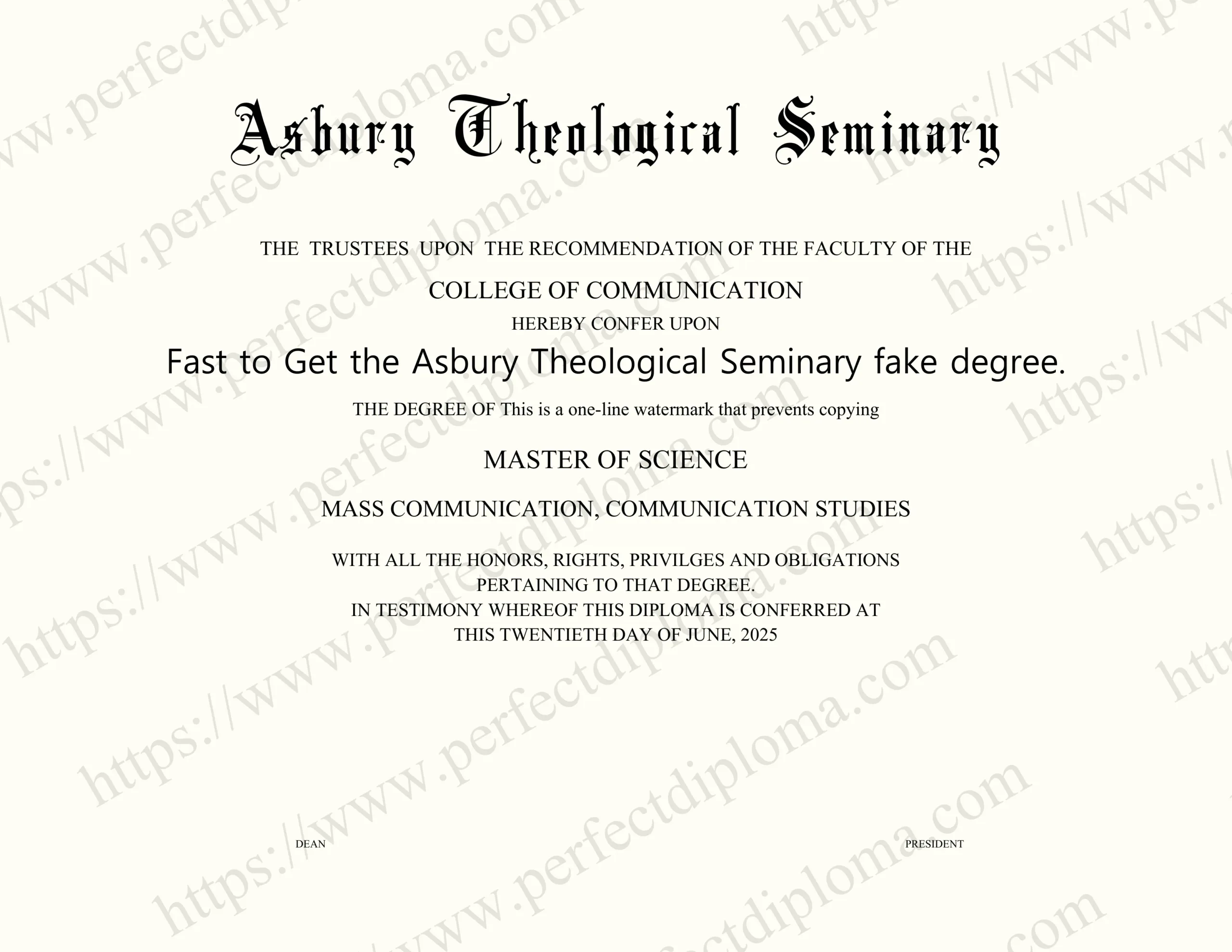 Fast to Get the Asbury Theological Seminary fake degree.