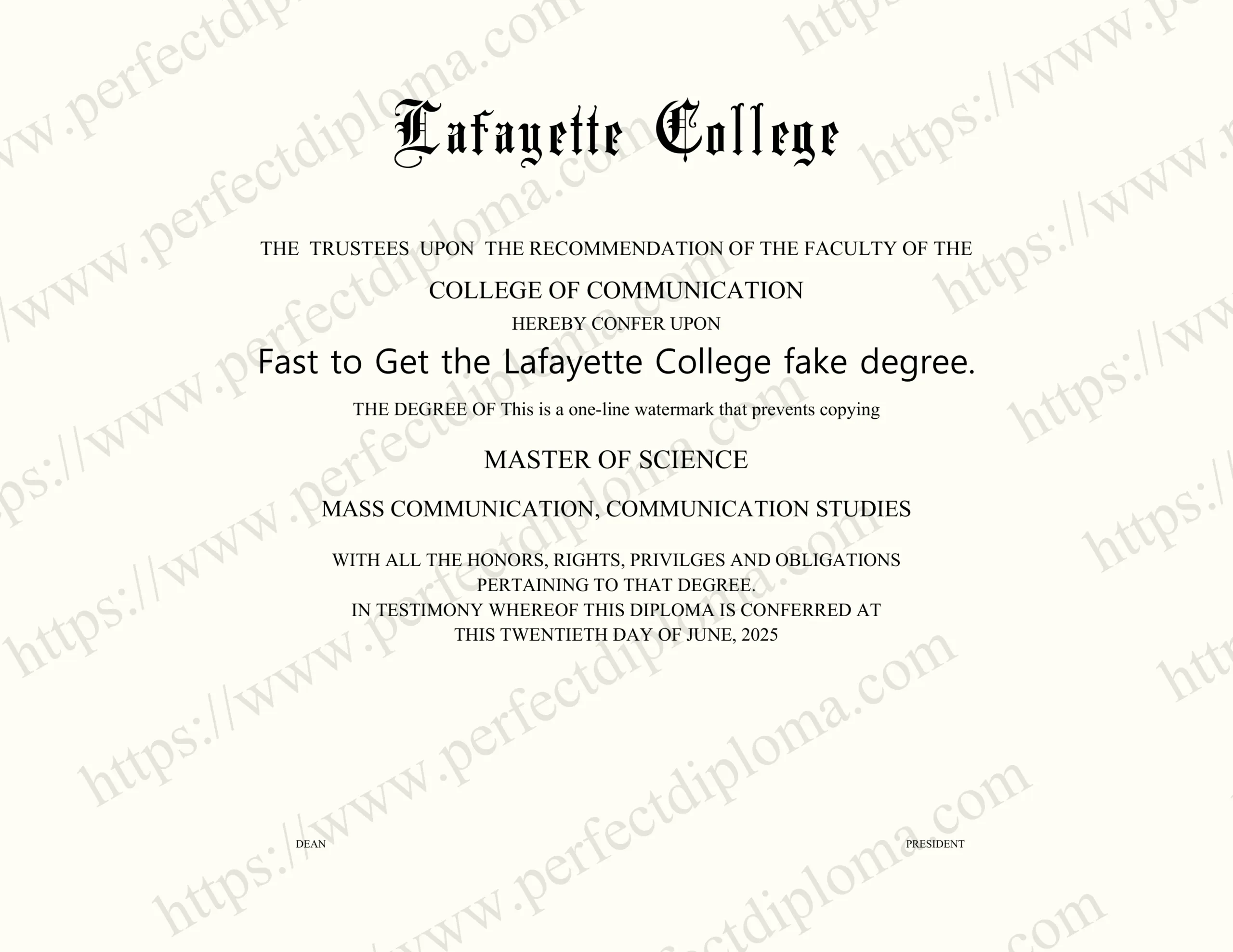 Fast to Get the Lafayette College fake degree.