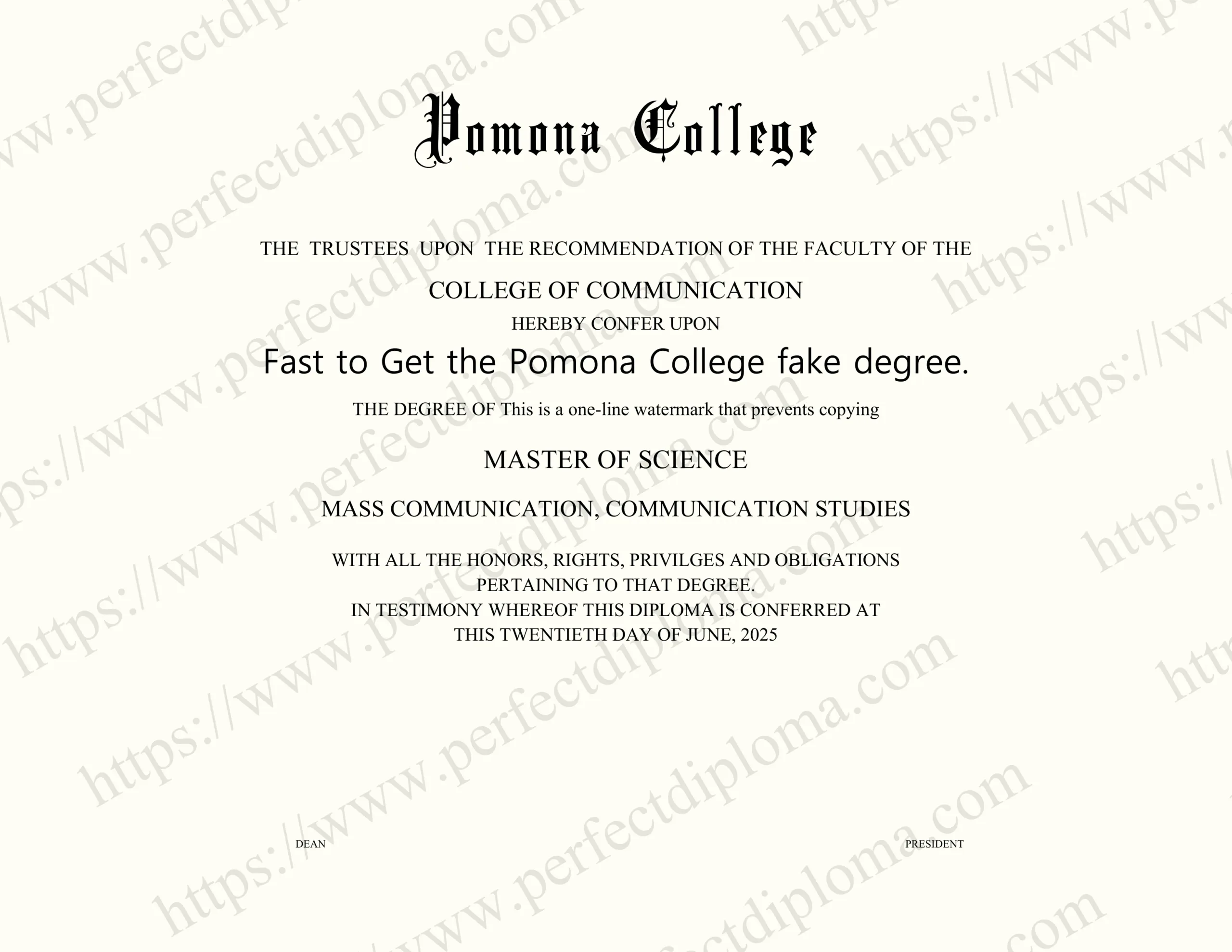 Fast to Get the Pomona College fake degree.