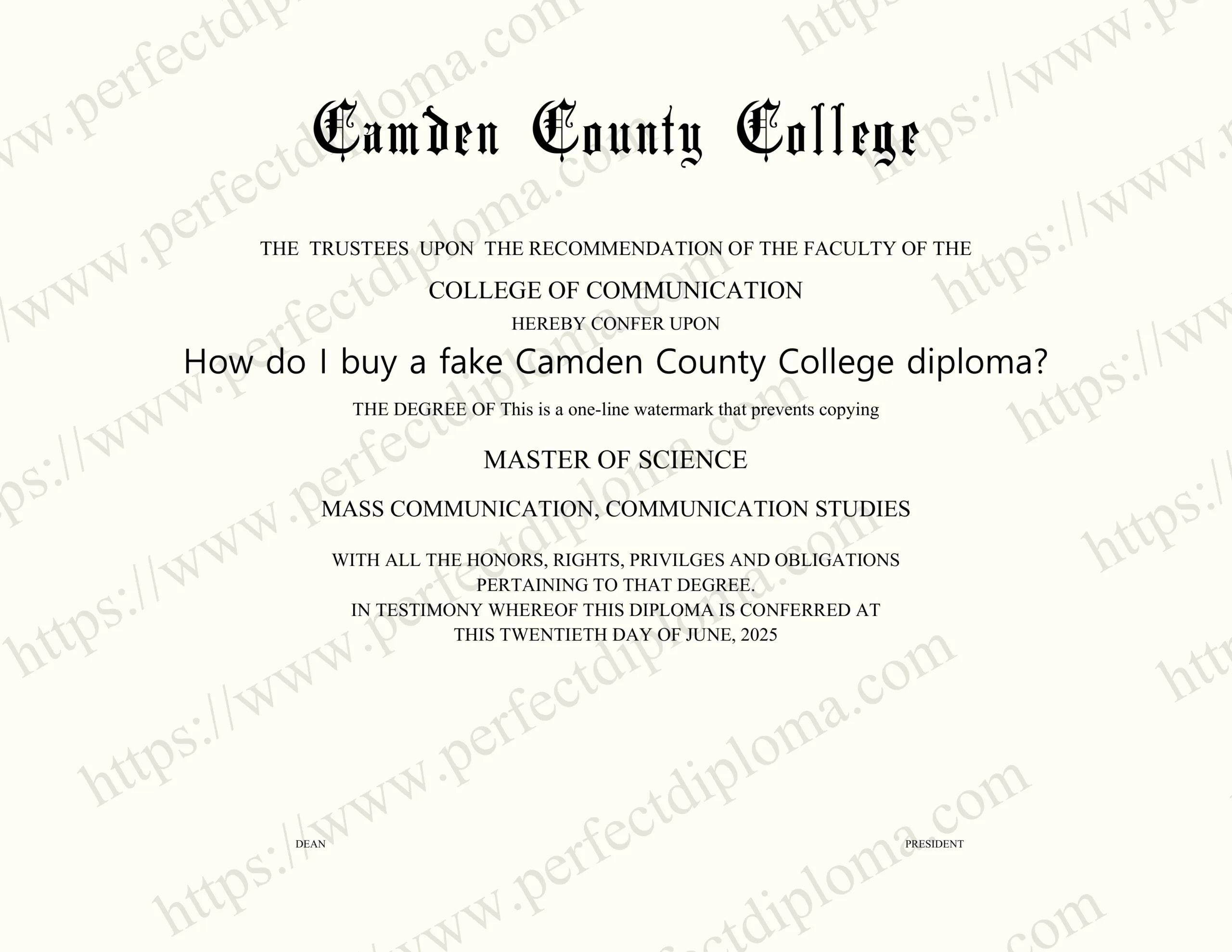 How do I buy a fake Camden County College diploma?