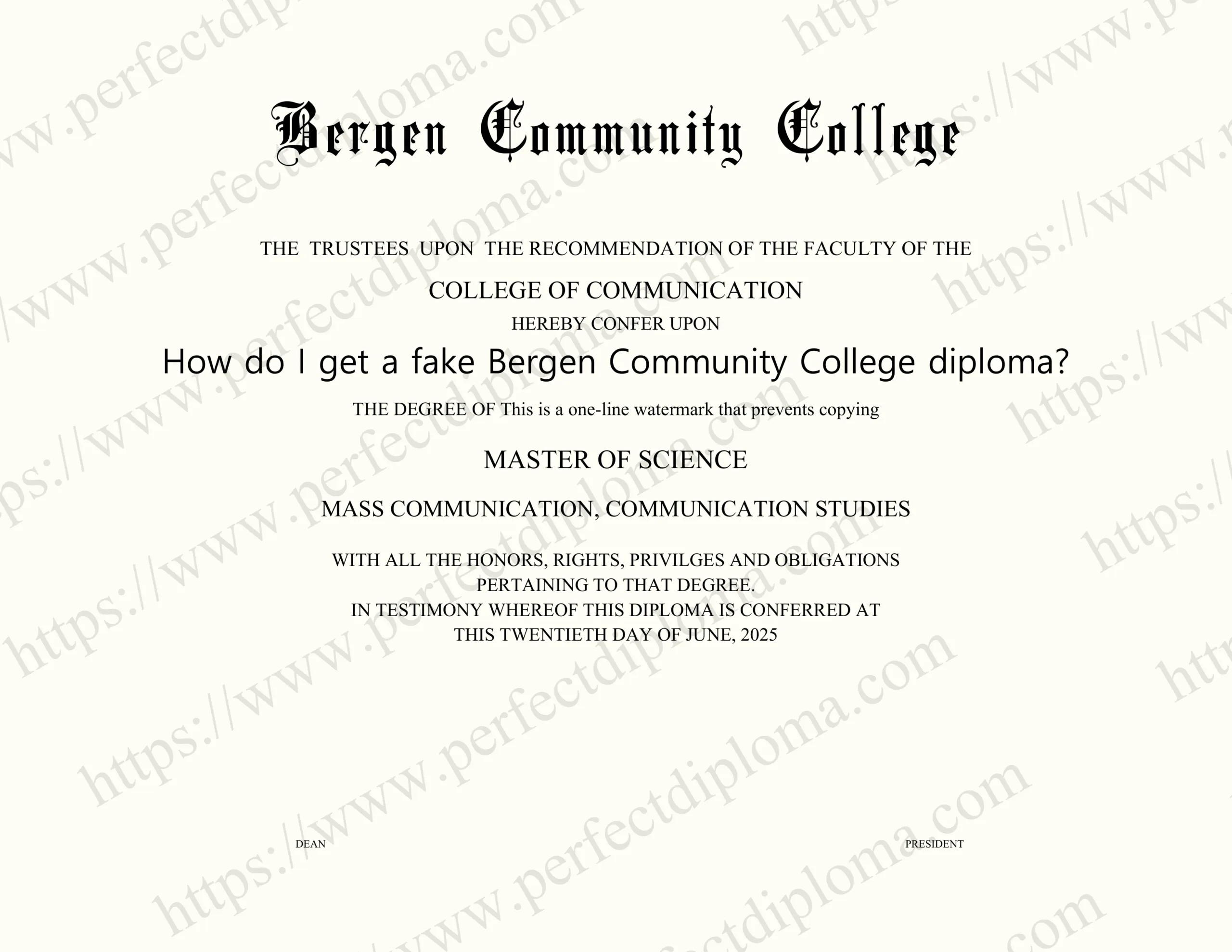 How do I get a fake Bergen Community College diploma?