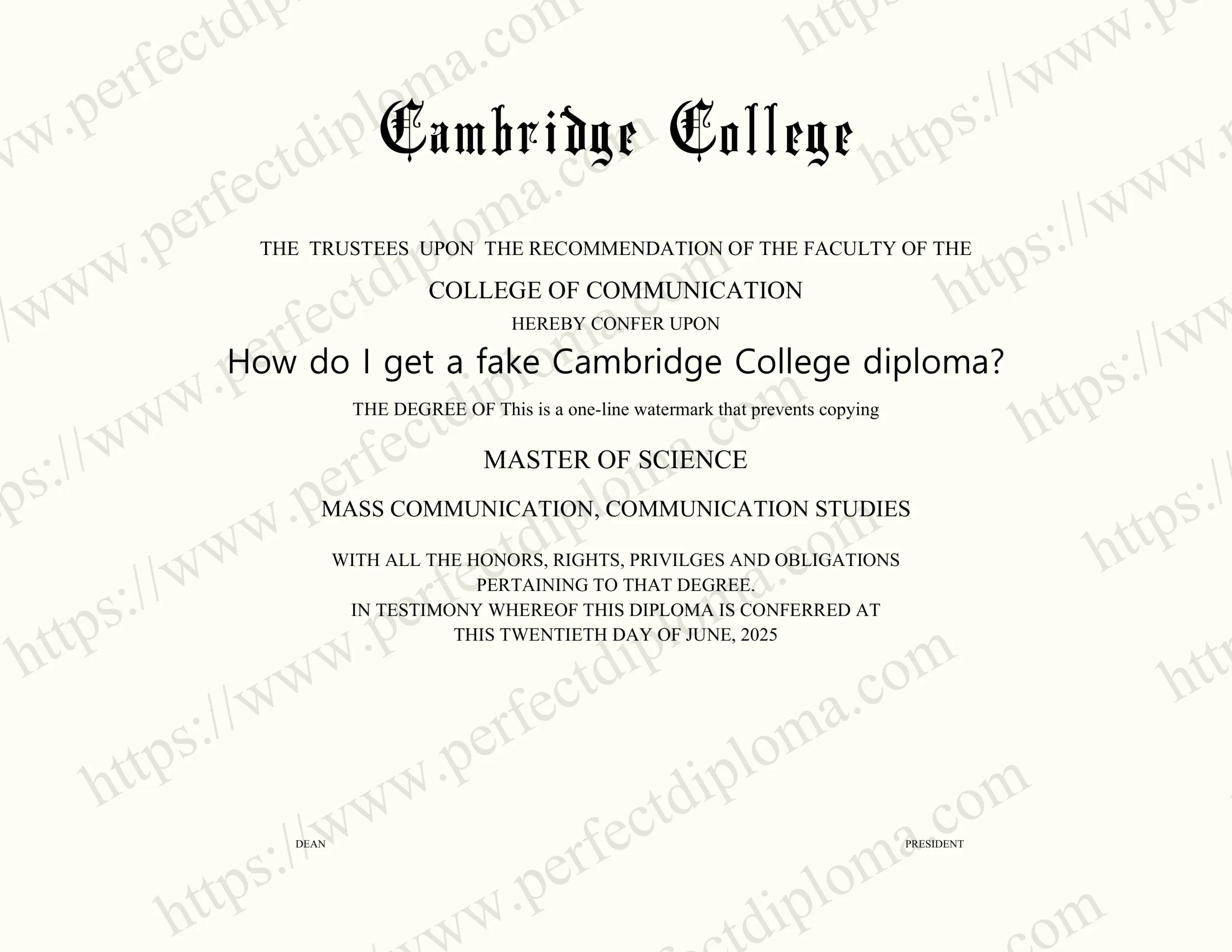 How do I get a fake Cambridge College diploma?