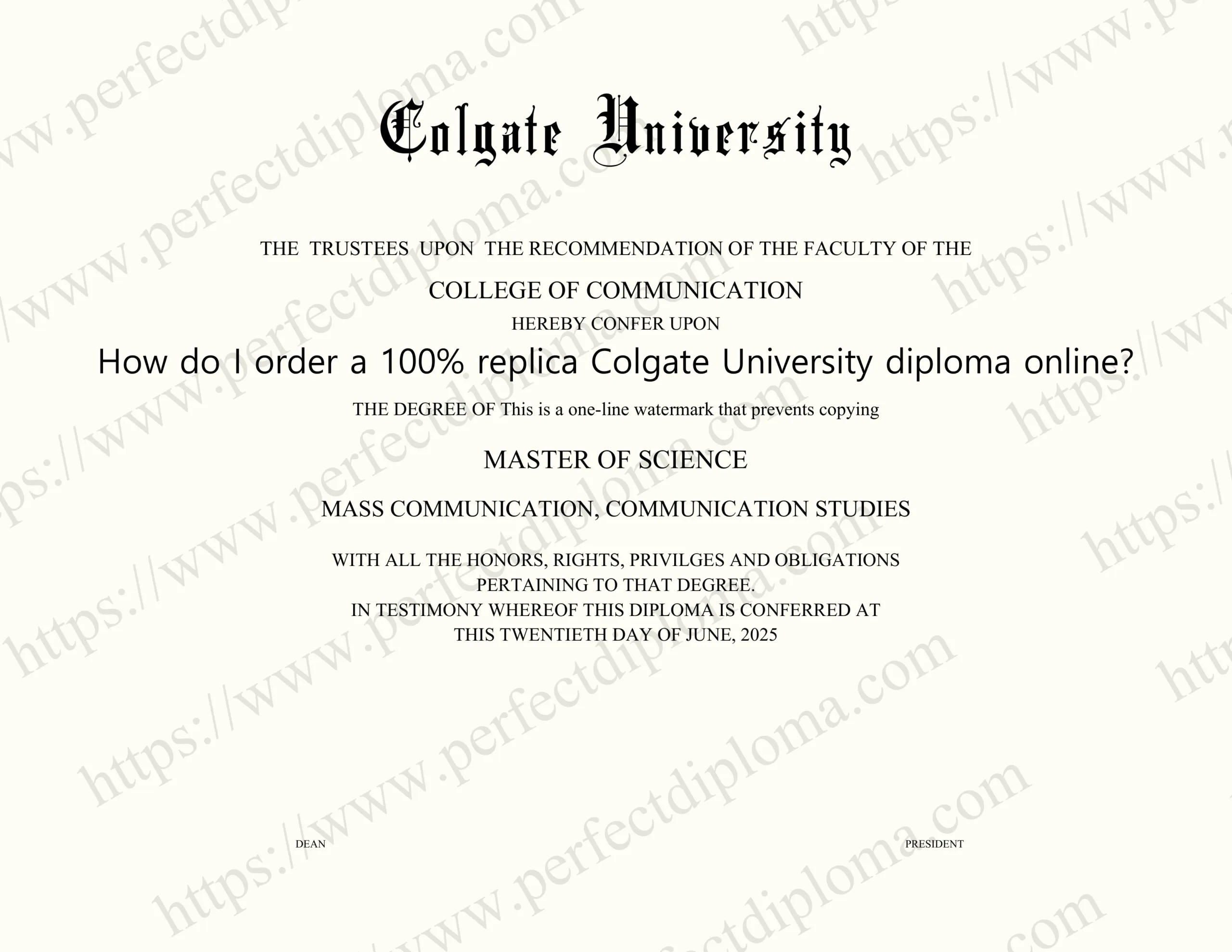 How do I order a 100% replica Colgate University diploma online?