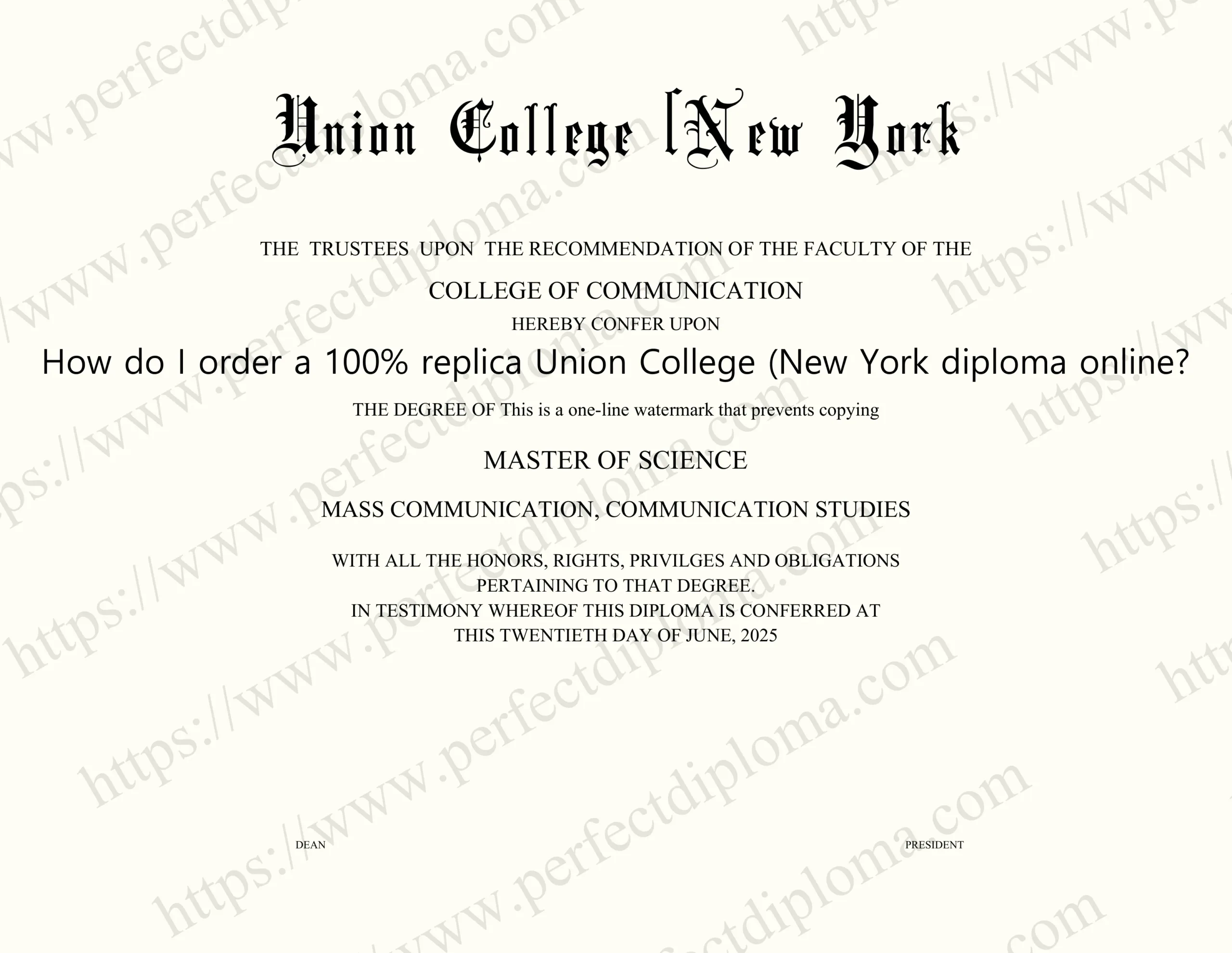 How do I order a 100% replica Union College (New York diploma online?