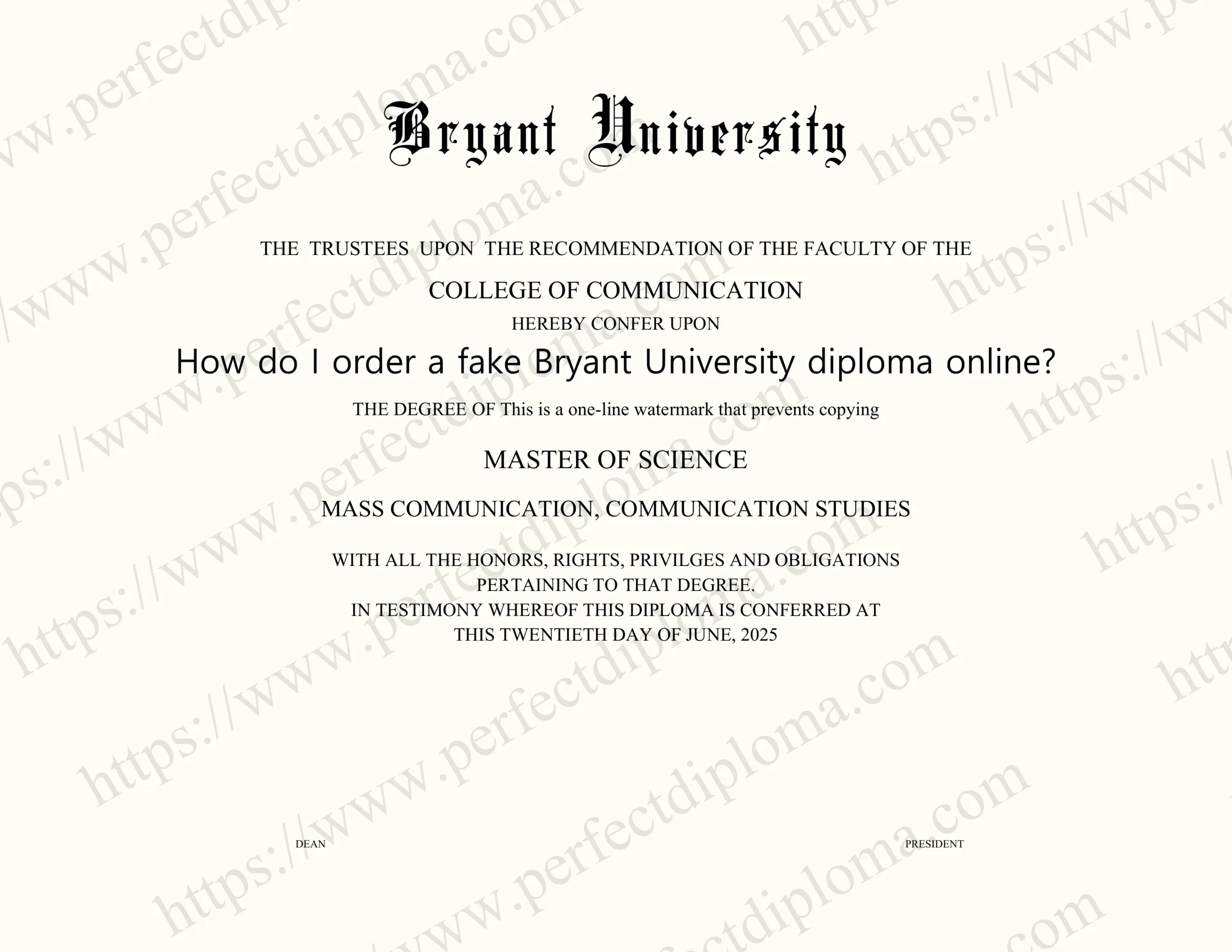 How do I order a fake Bryant University diploma online?