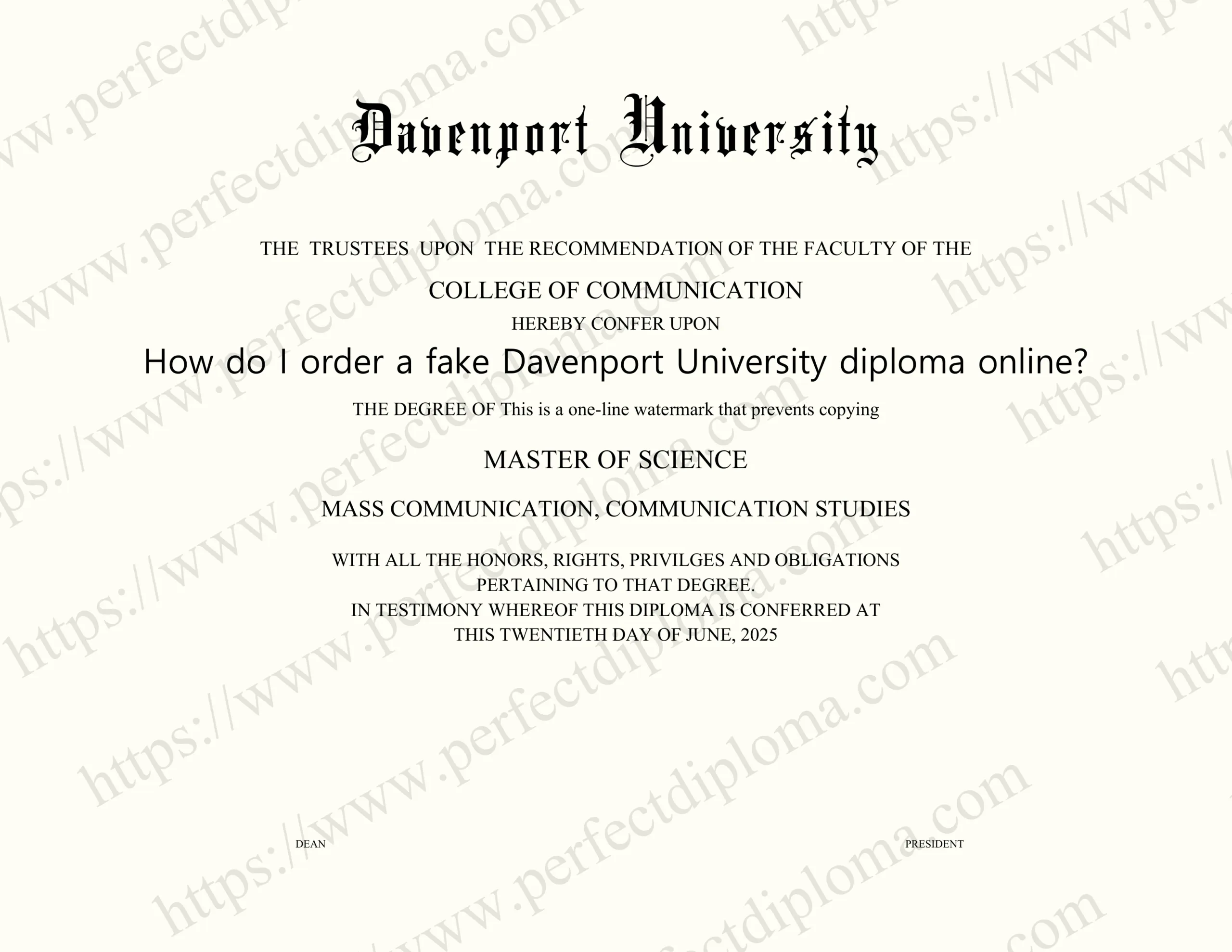 How do I order a fake Davenport University diploma online?