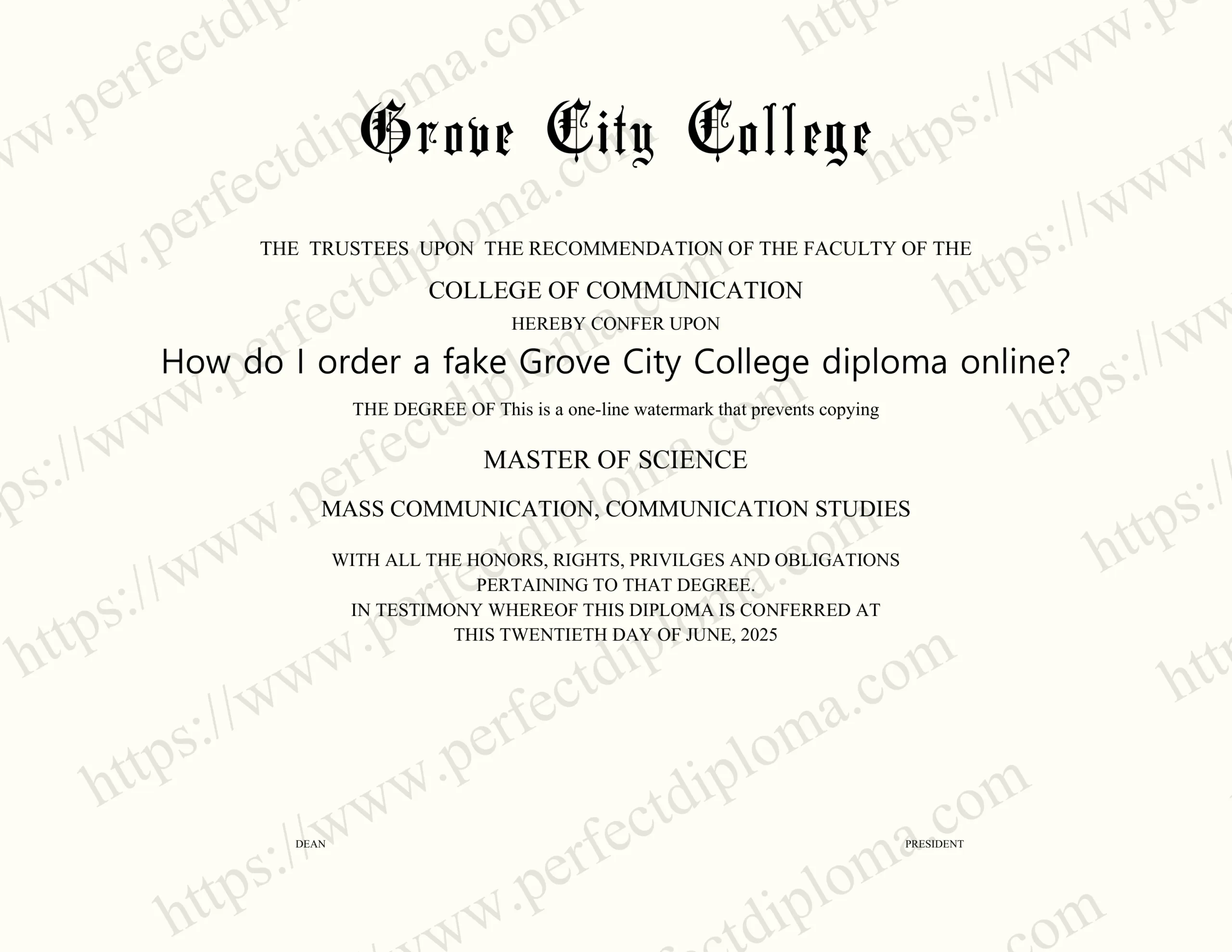 How do I order a fake Grove City College diploma online?