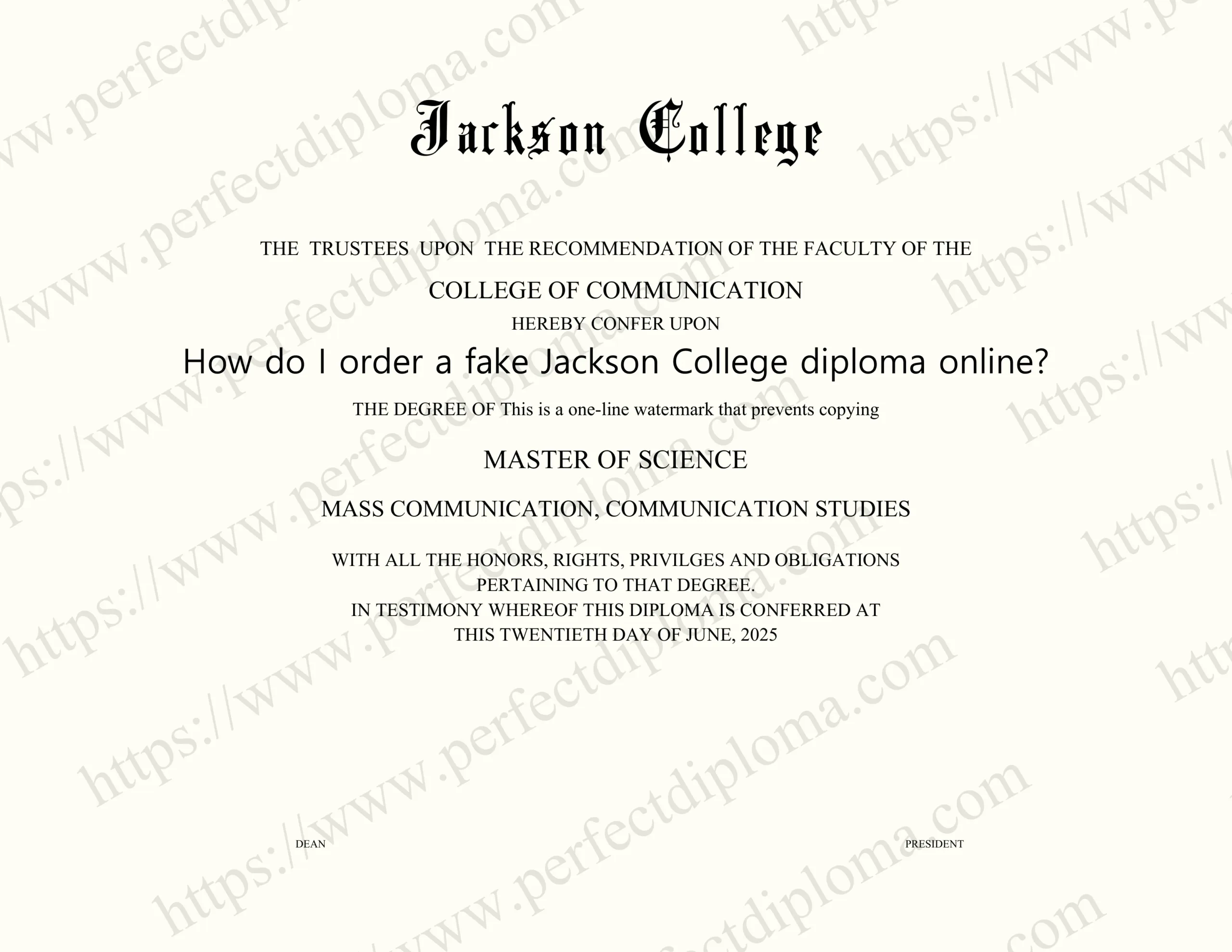 How do I order a fake Jackson College diploma online?