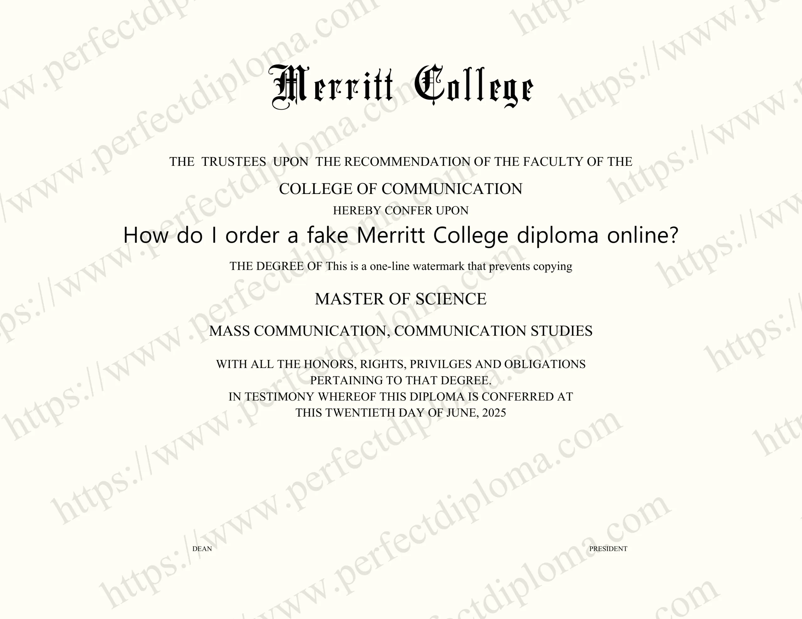 How do I order a fake Merritt College diploma online?