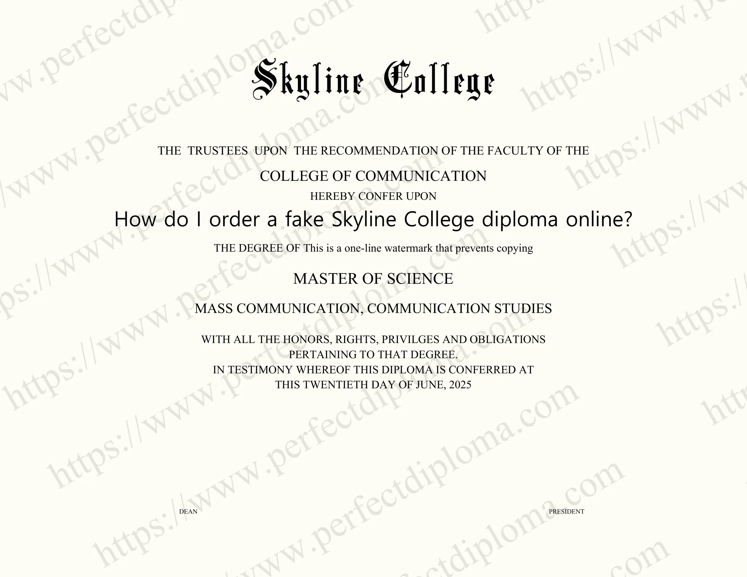 How do I order a fake Skyline College diploma online?