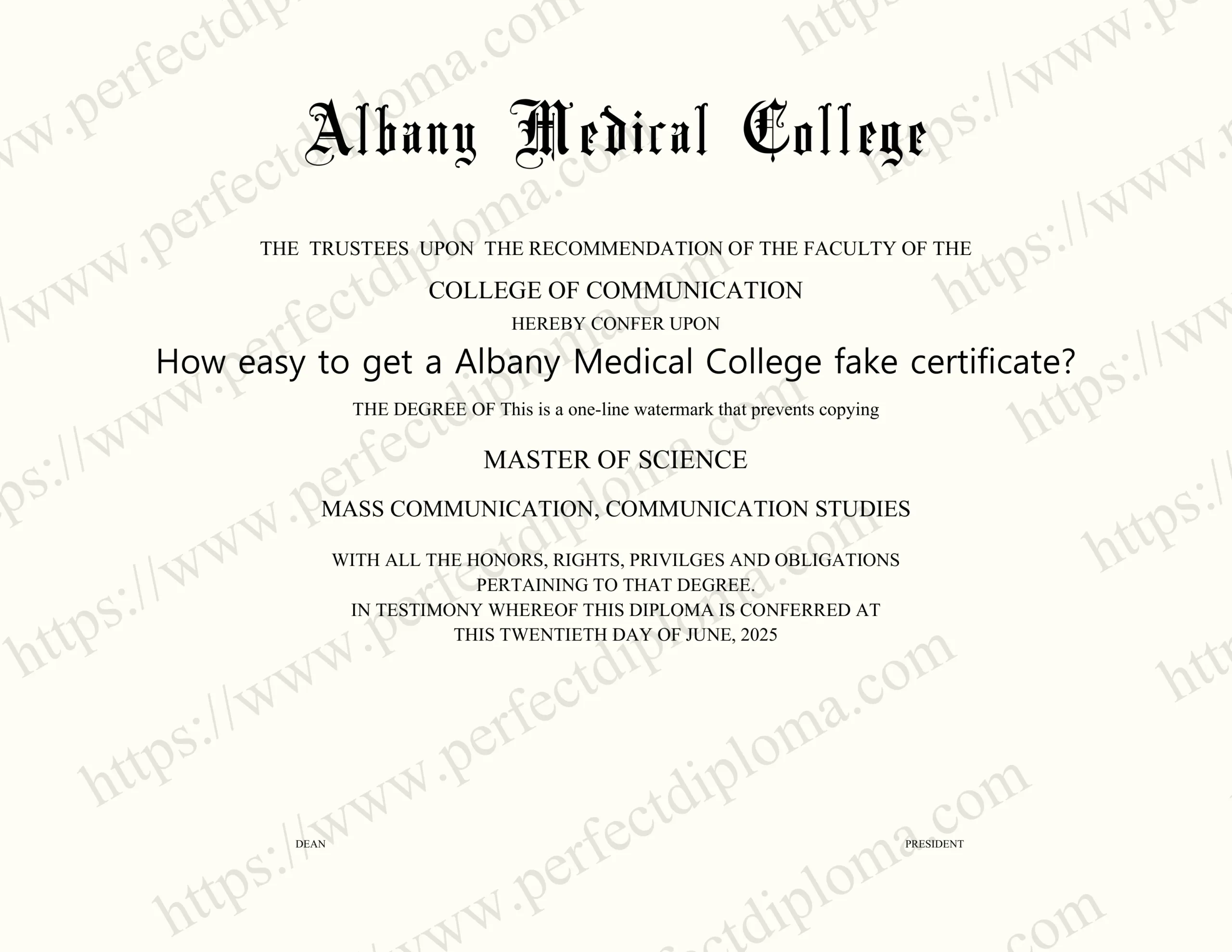 How easy to get a Albany Medical College fake certificate?