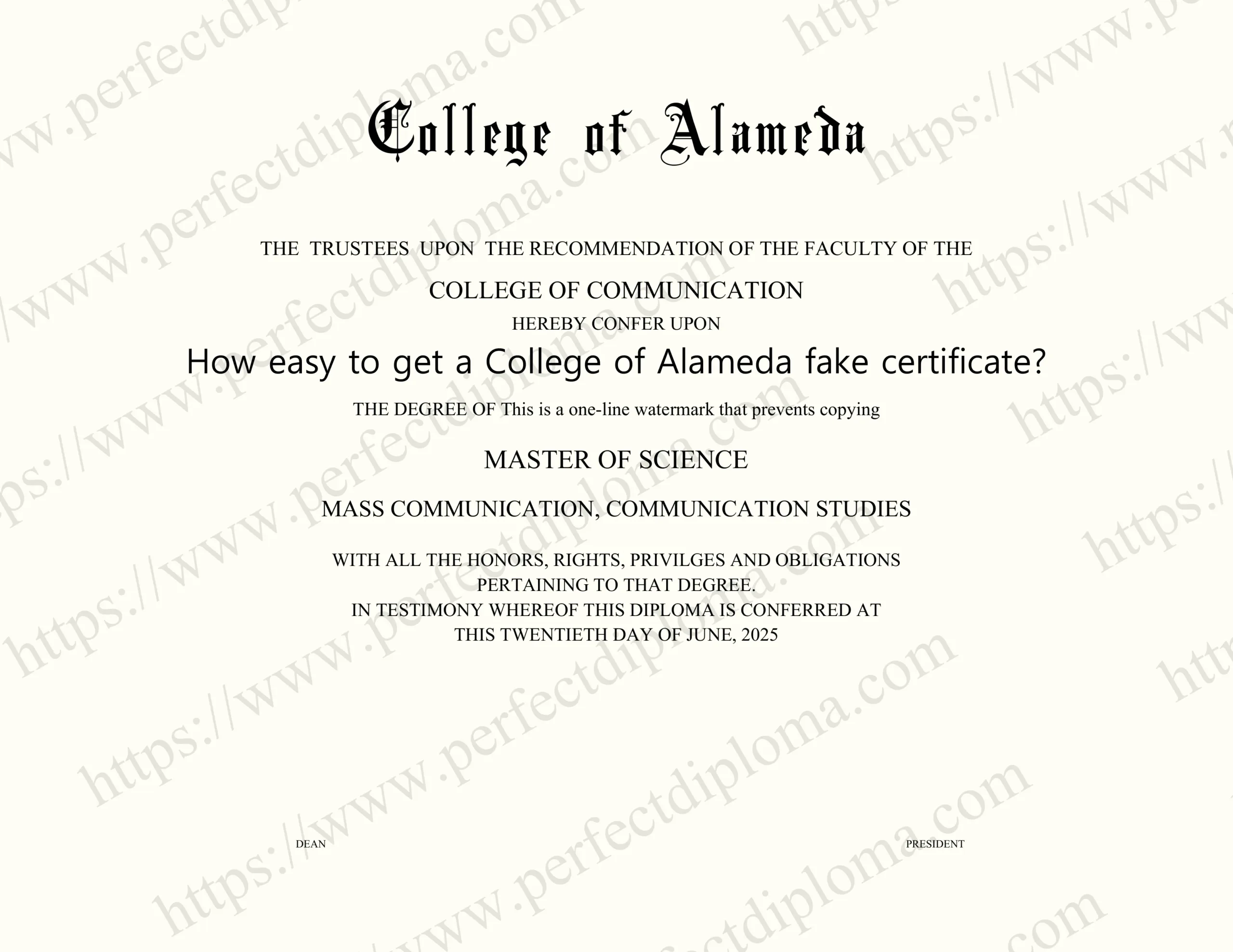 How easy to get a College of Alameda fake certificate?