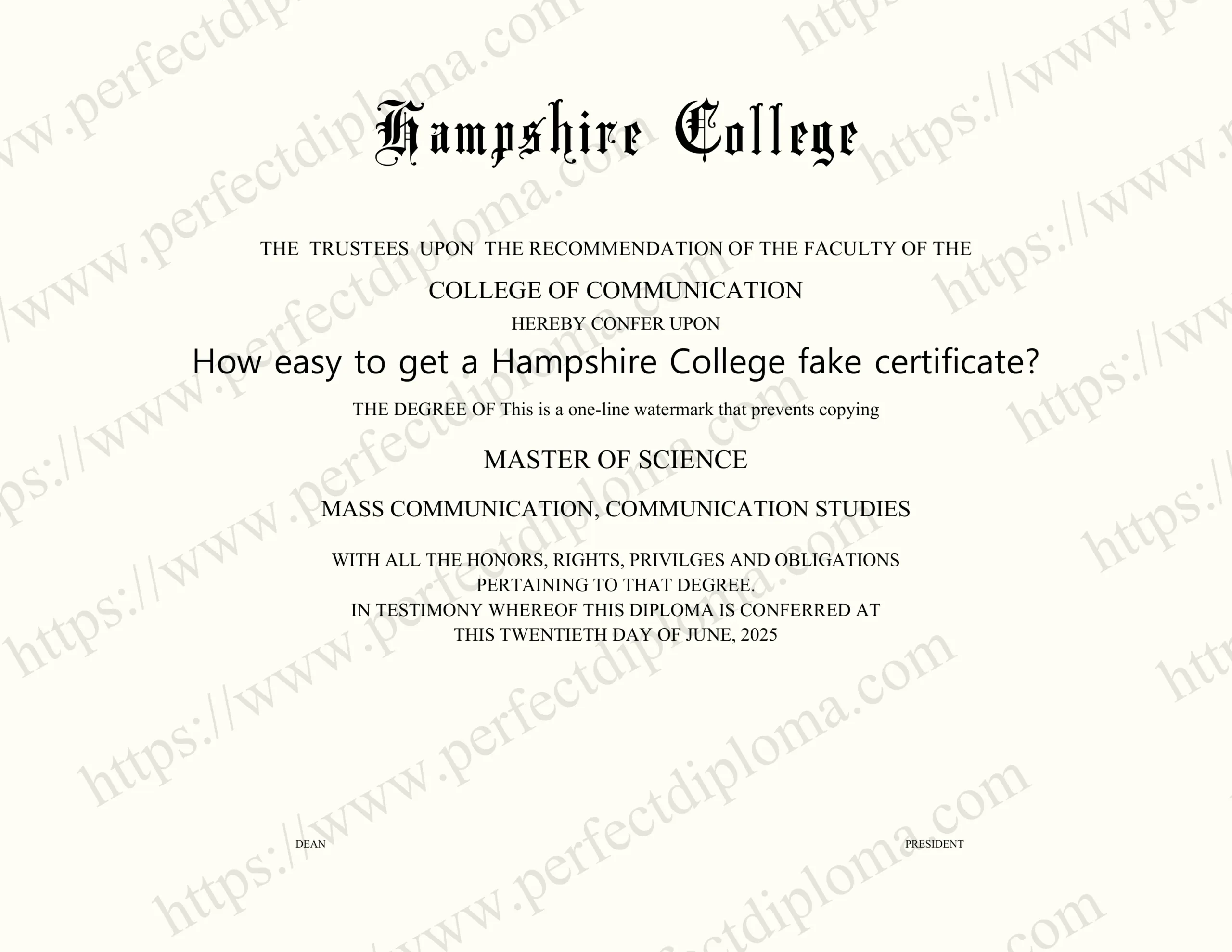 How easy to get a Hampshire College fake certificate?