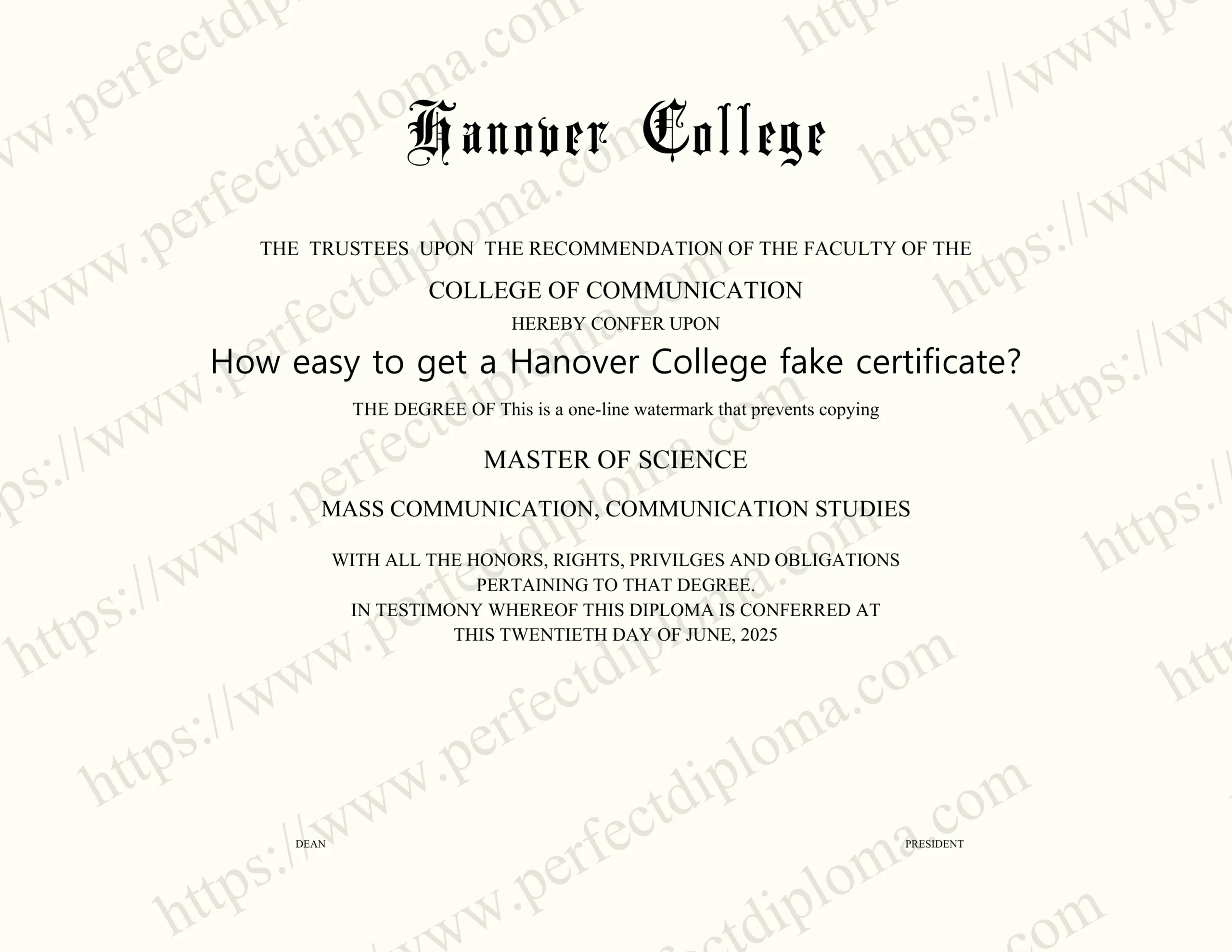 How easy to get a Hanover College fake certificate?