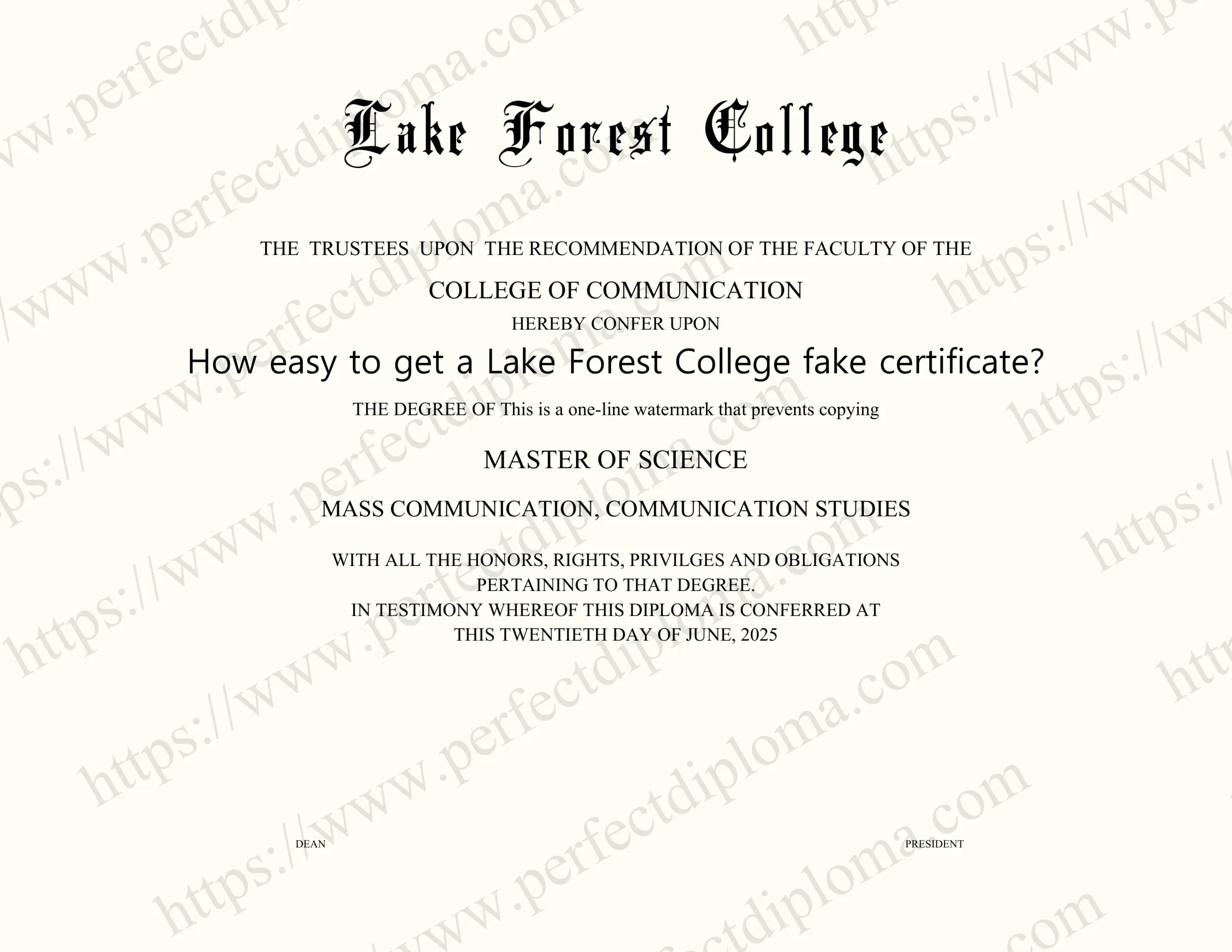 How easy to get a Lake Forest College fake certificate?