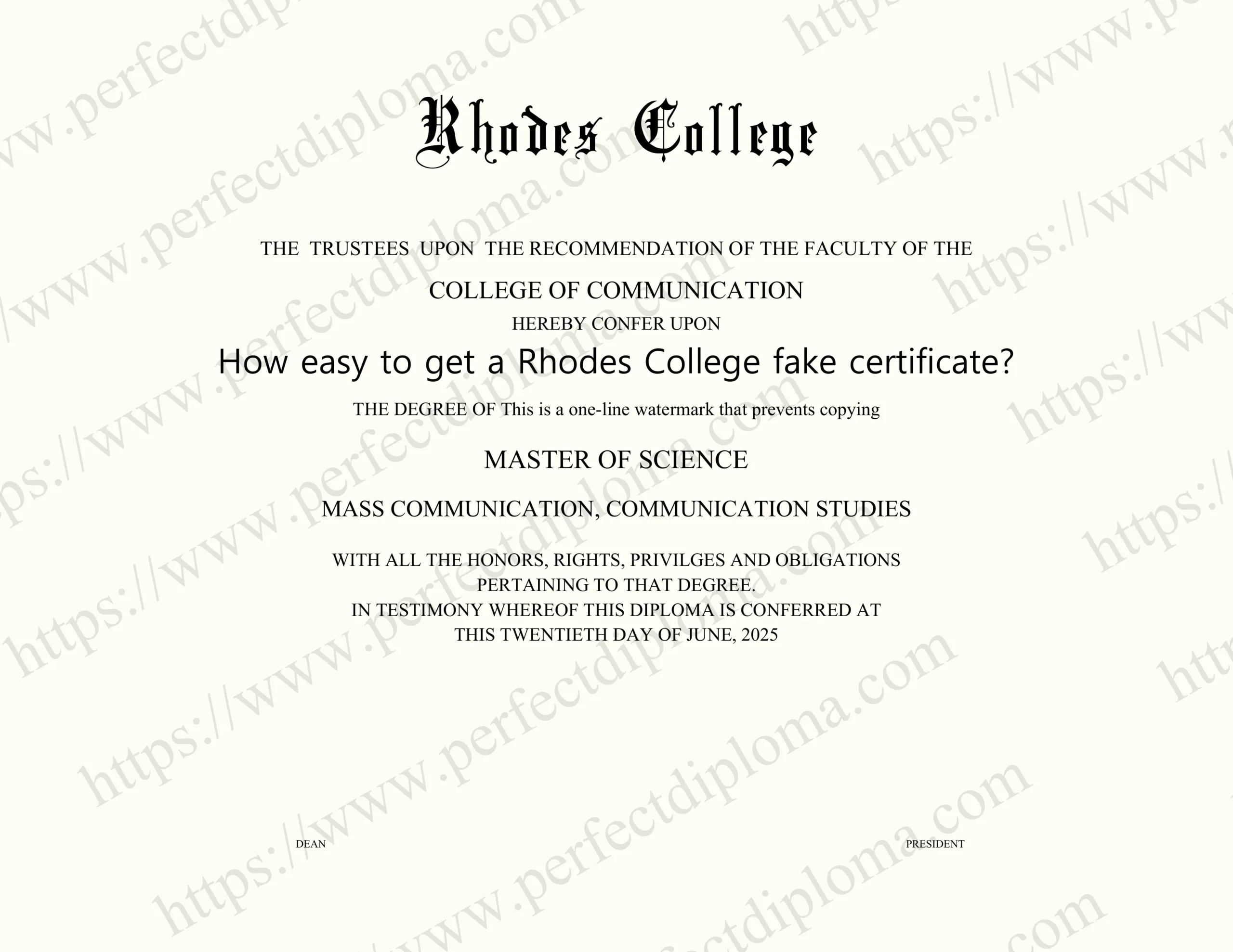 How easy to get a Rhodes College fake certificate?