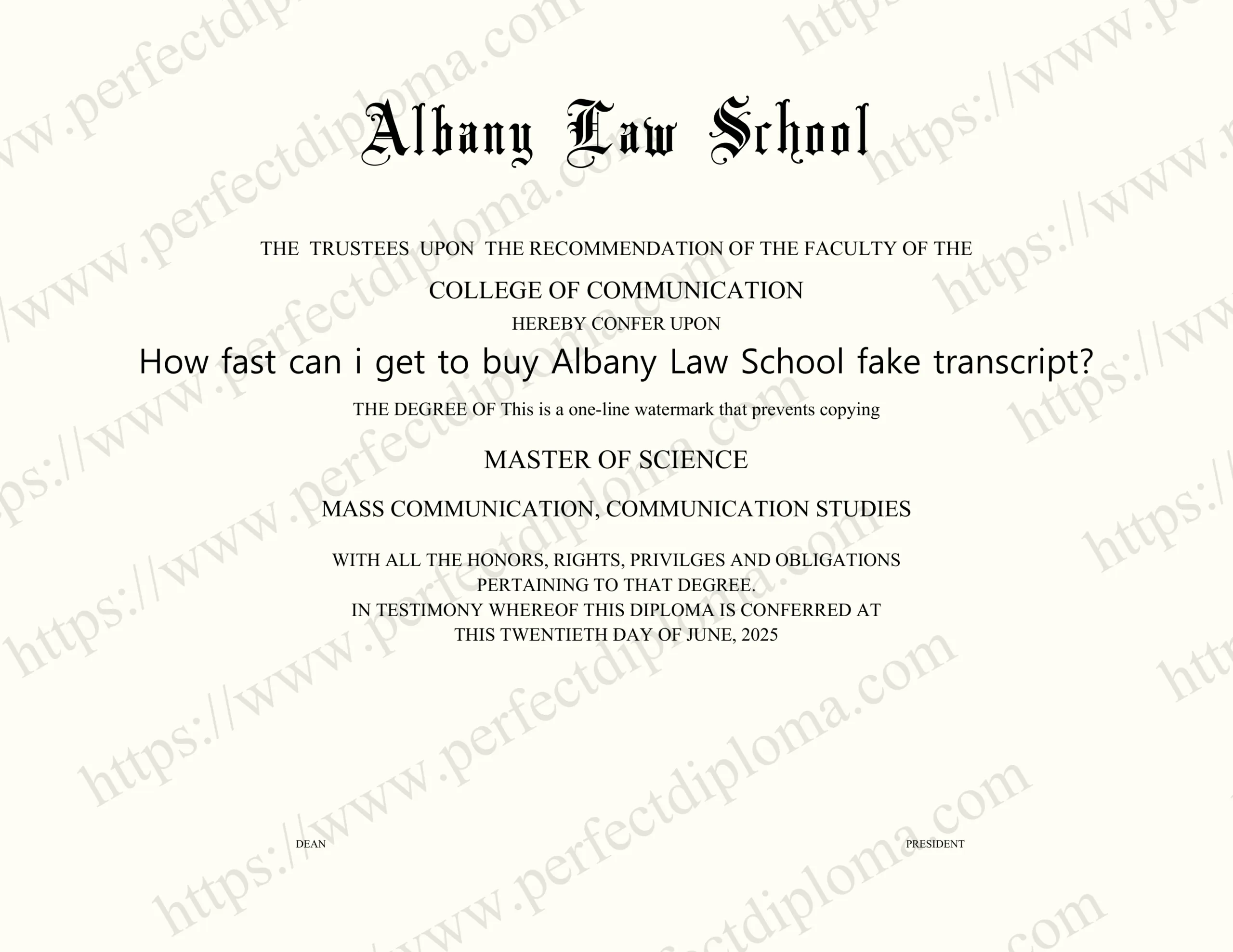 How fast can i get to buy Albany Law School fake transcript?