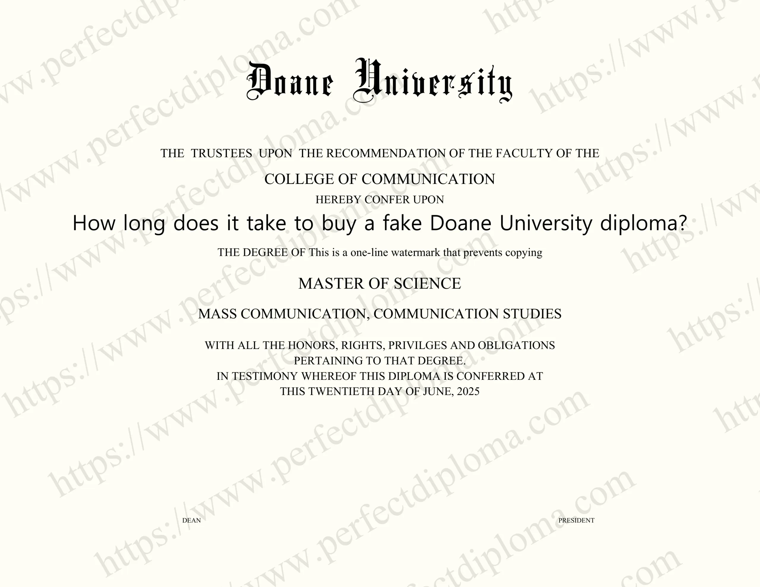 How long does it take to buy a fake Doane University diploma?