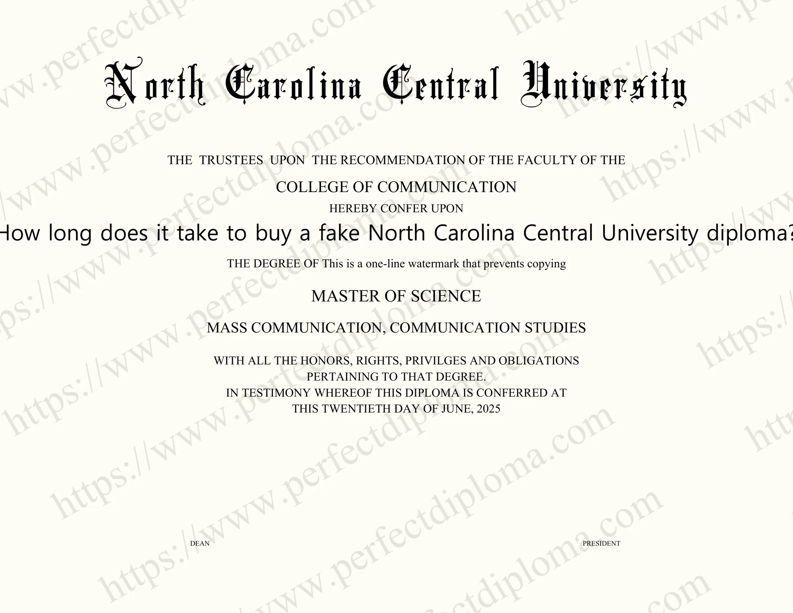 How long does it take to buy a fake North Carolina Central University diploma?