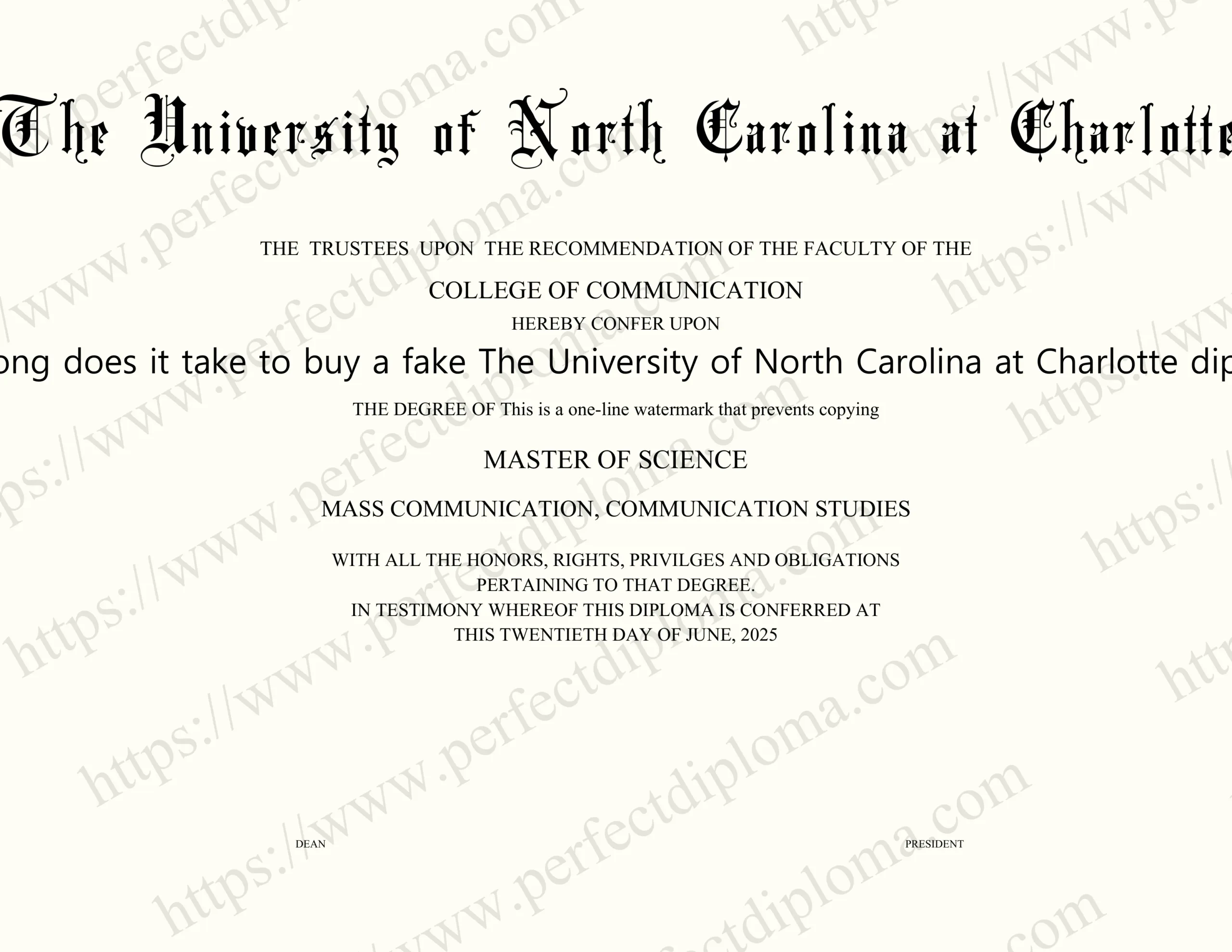 How long does it take to buy a fake The University of North Carolina at Charlotte diploma?