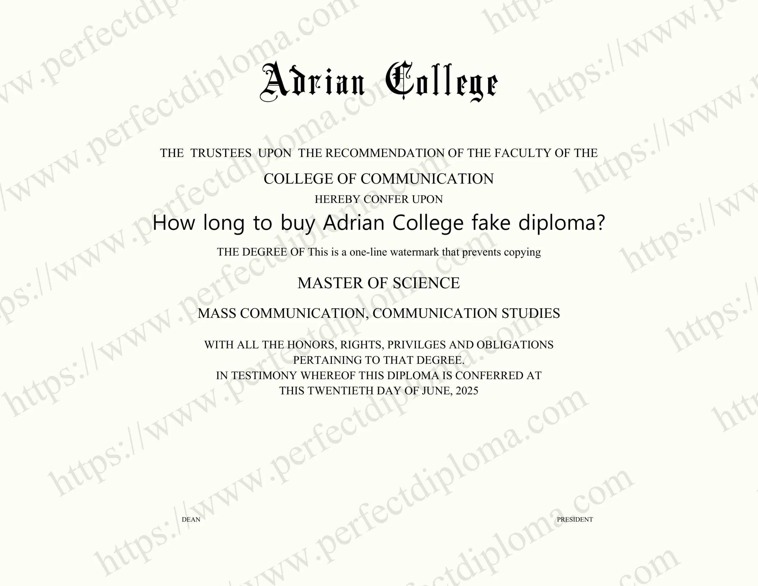 How long to buy Adrian College fake diploma?