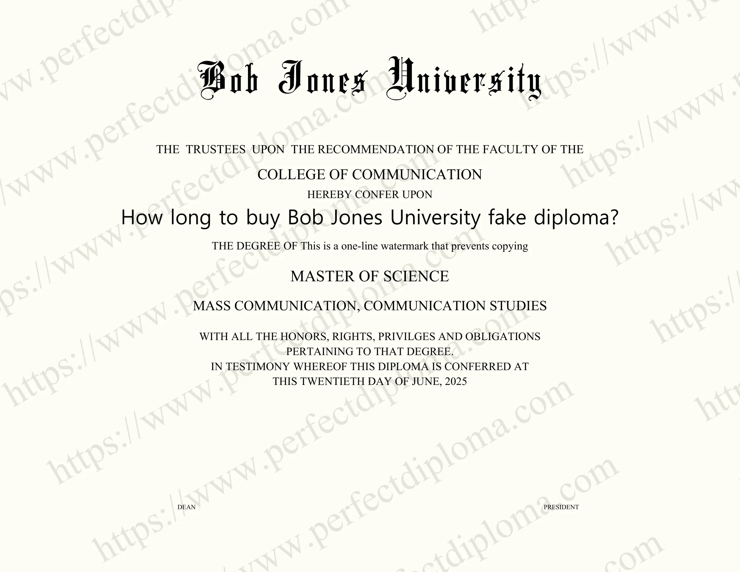 How long to buy Bob Jones University fake diploma?