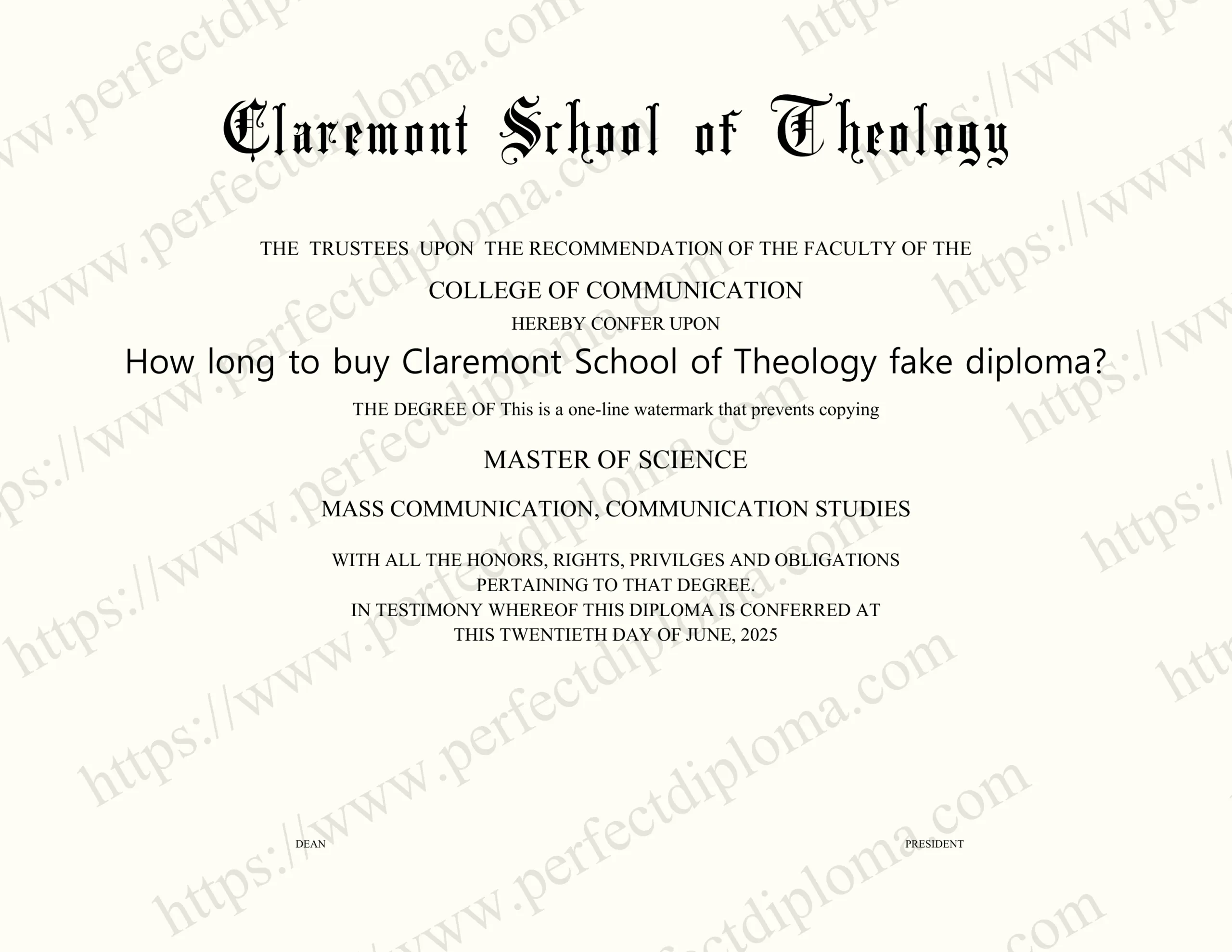 How long to buy Claremont School of Theology fake diploma?