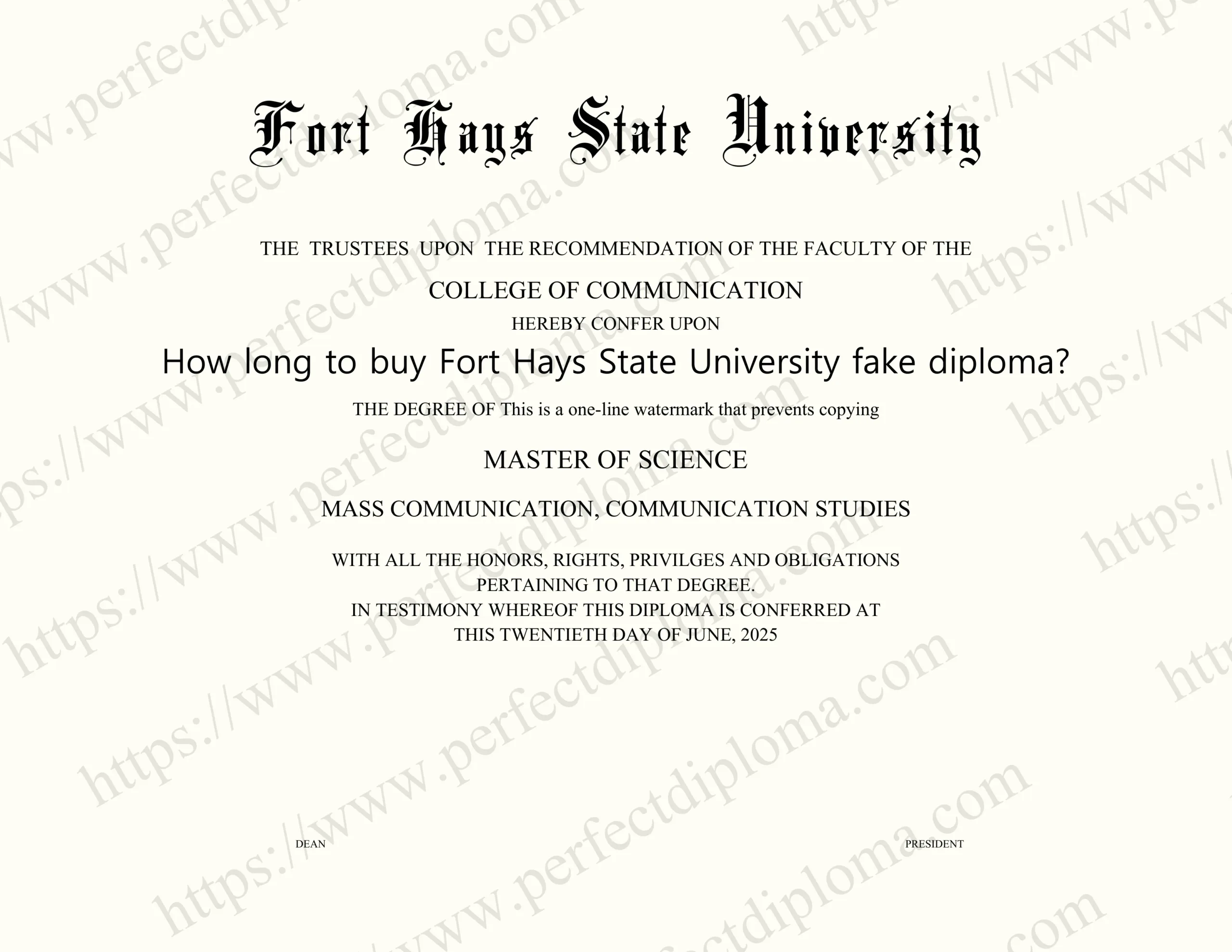 How long to buy Fort Hays State University fake diploma?