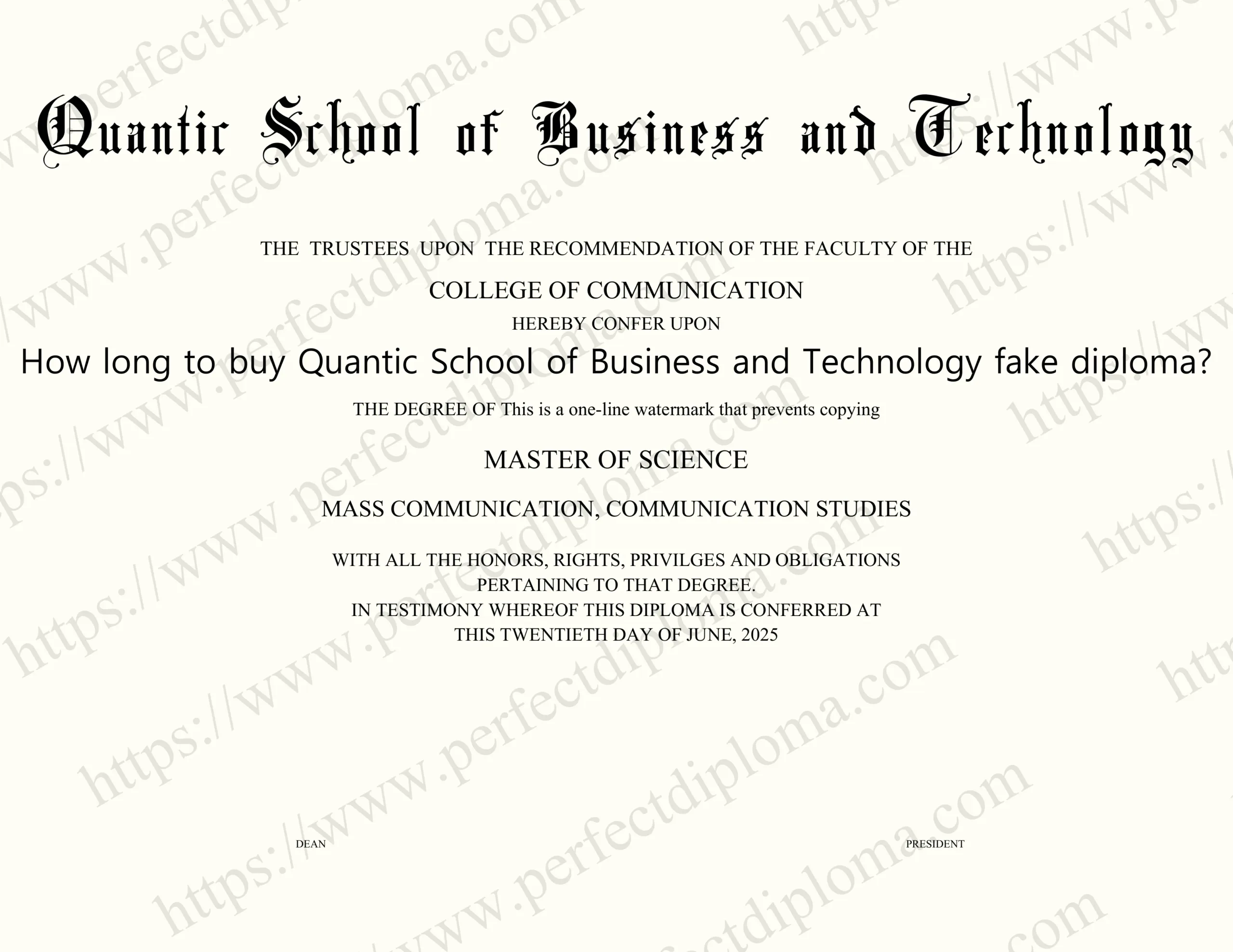 How long to buy Quantic School of Business and Technology fake diploma?