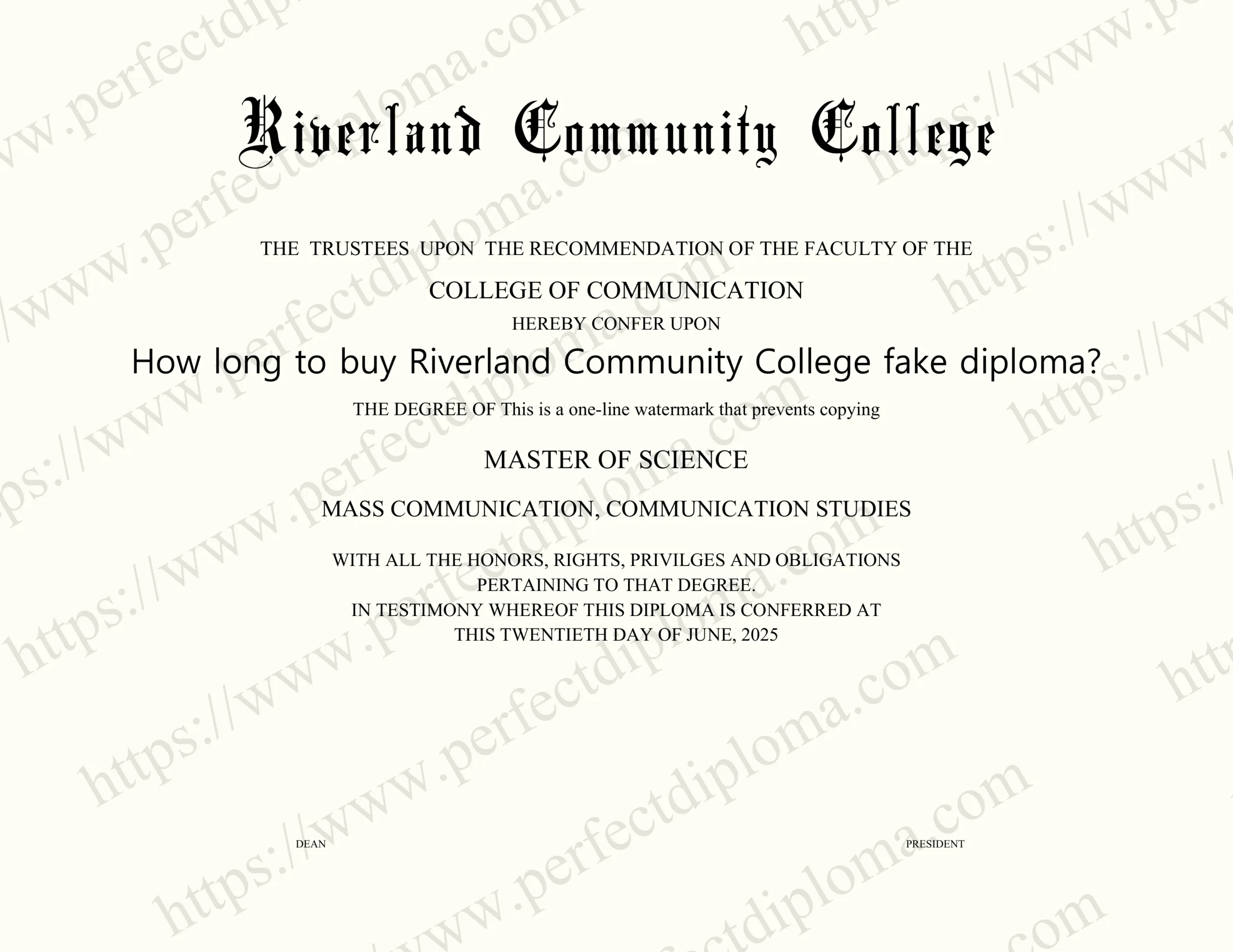 How long to buy Riverland Community College fake diploma?