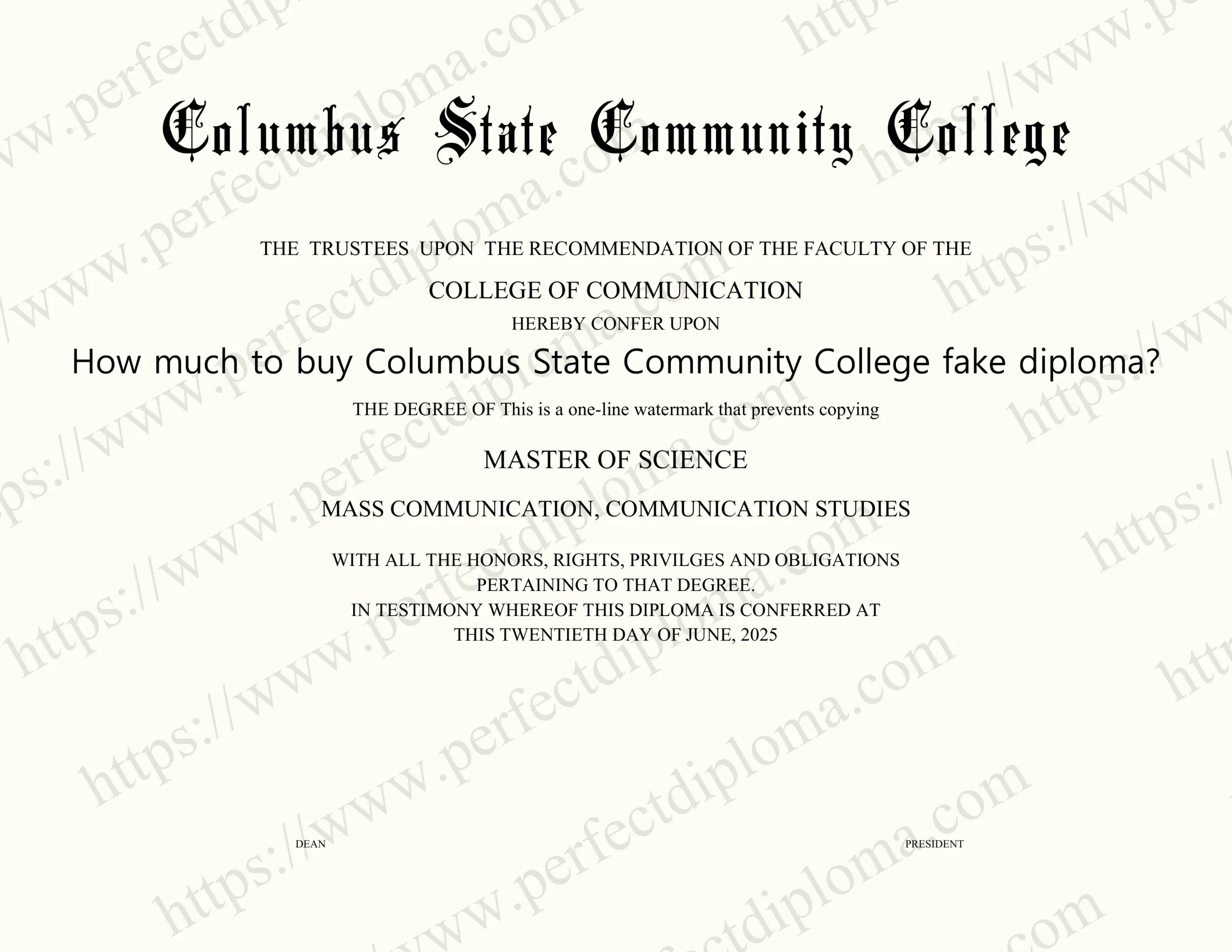 How much to buy Columbus State Community College fake diploma?